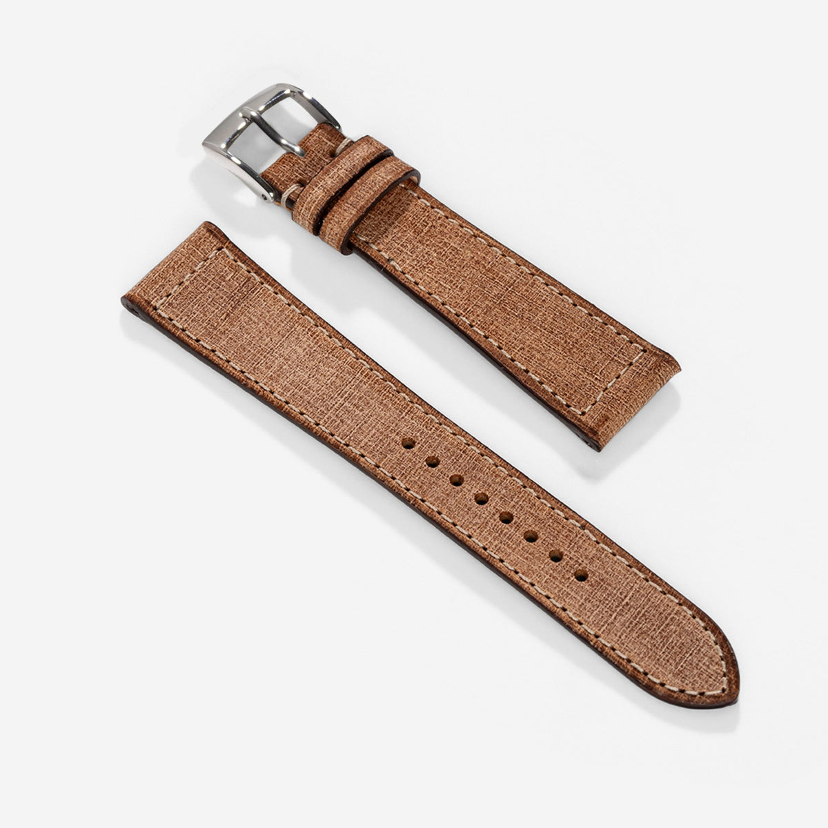 Linen Boxed Leather Watch Strap - Elegant Brown