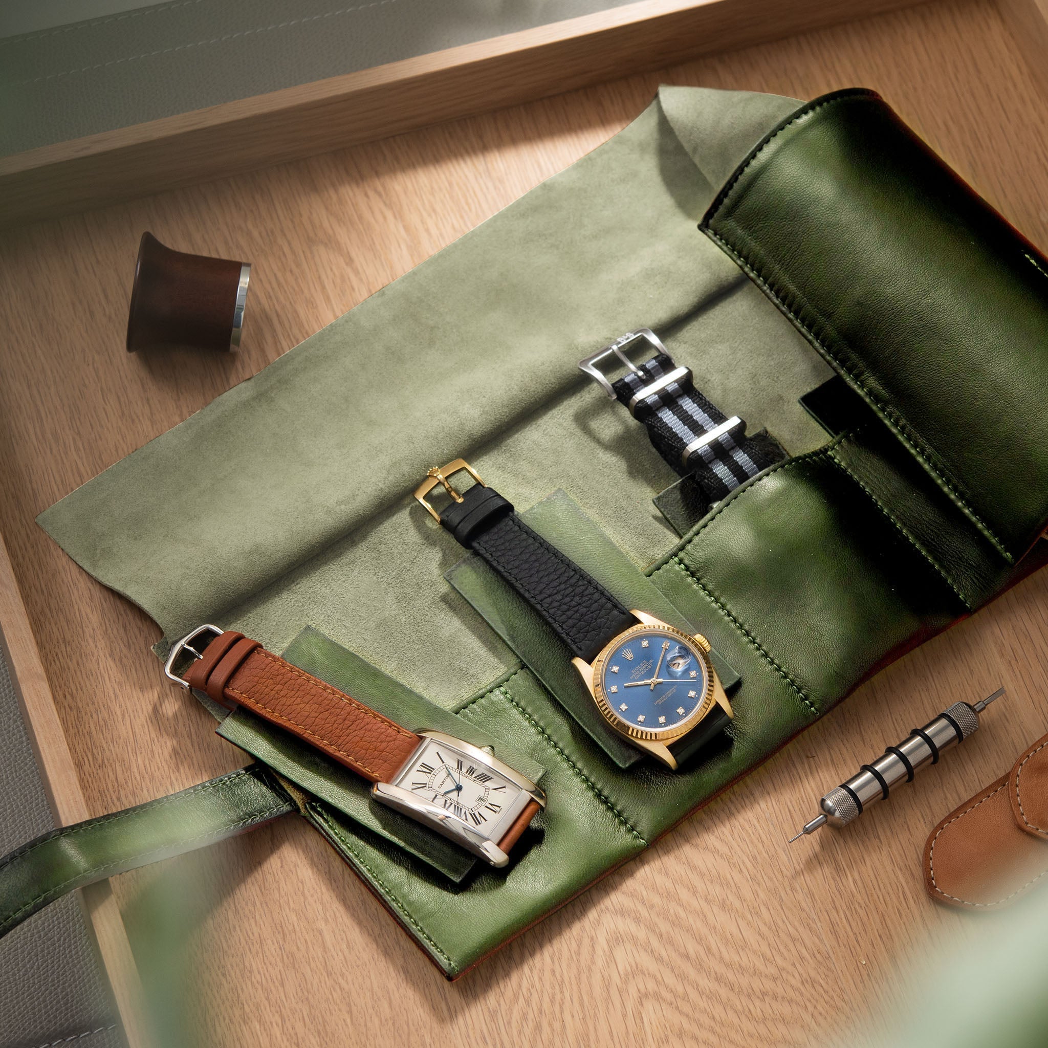 Emerald Green 6 Watches Leather Roll