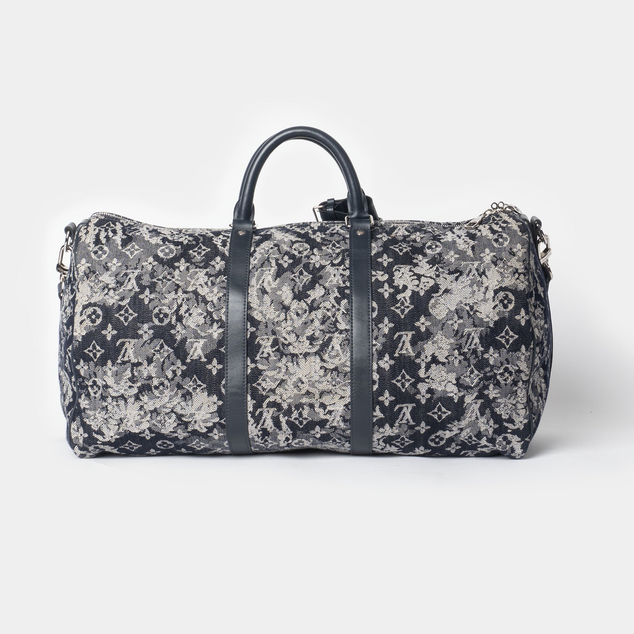 Rare Limited Edition Louis Vuitton Bleu Tapestry Monogram Keepall 50