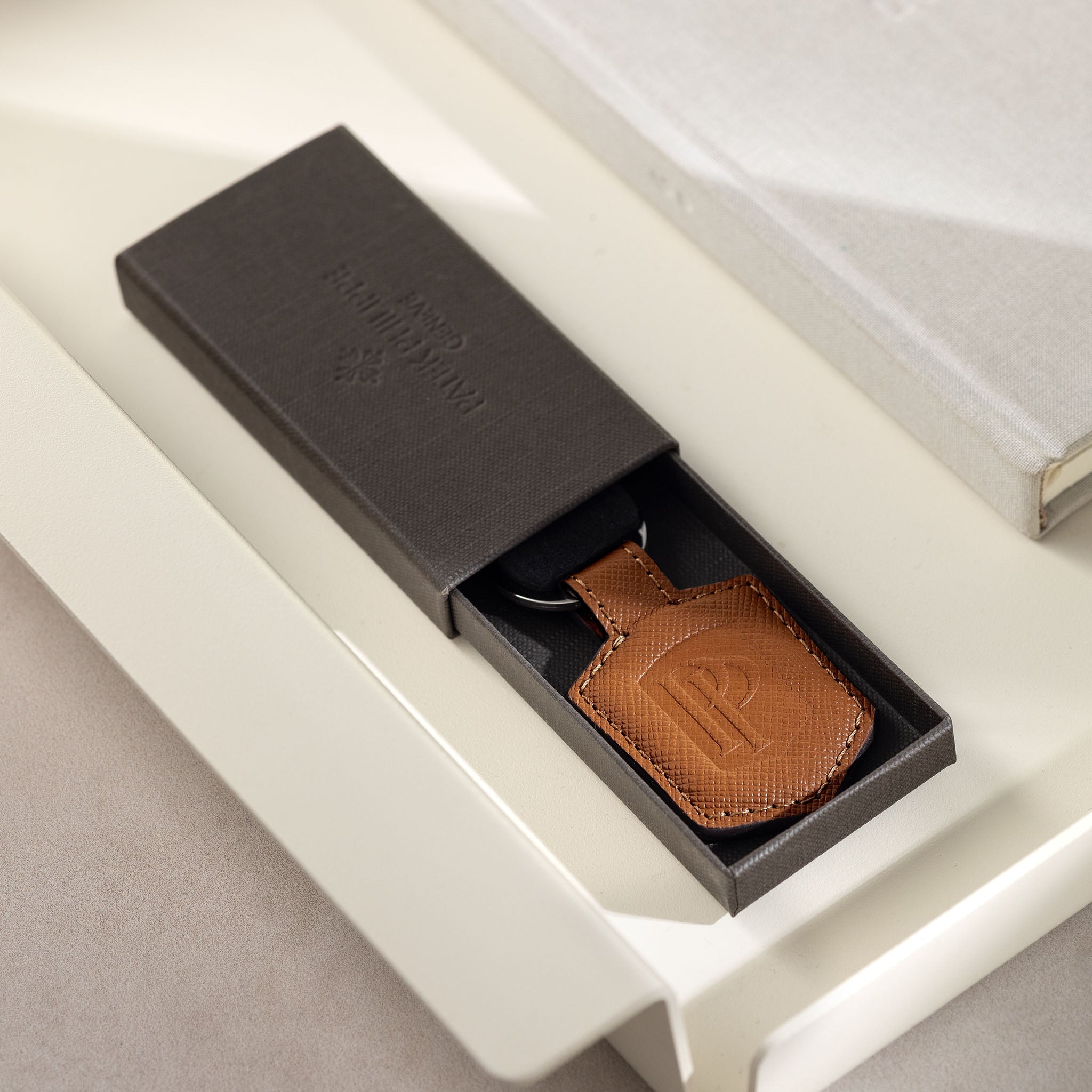 Patek Philippe Tan brown Saffiano Leather key ring