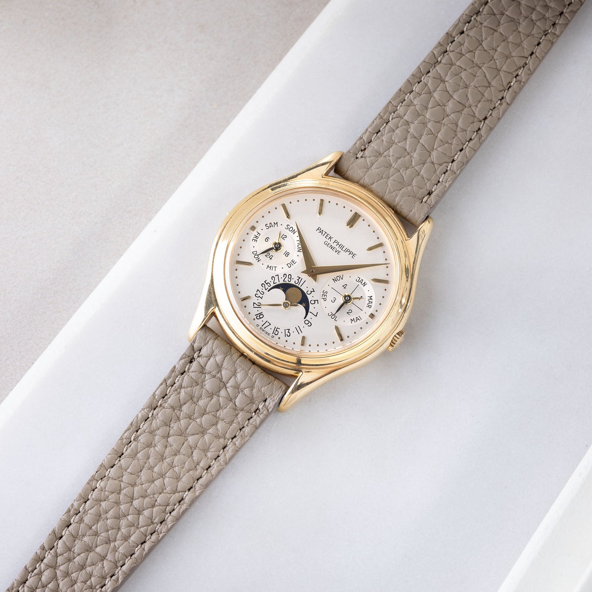 Strap for Patek Philippe 3940 Perpetual - Light Grey Grana Leather Strap