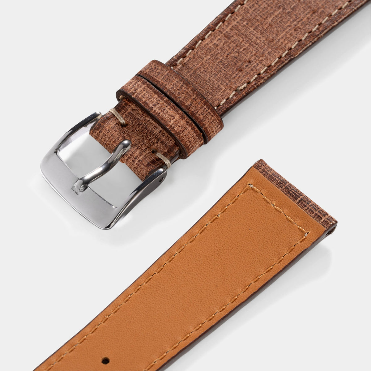 Linen Boxed Leather Watch Strap - Deep Brown