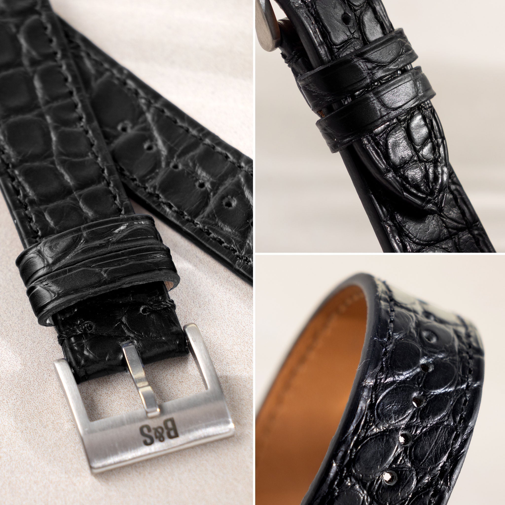 Black Alligator Leather Watch Strap