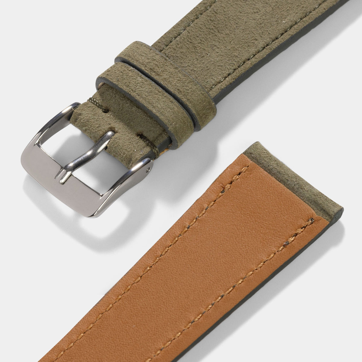 Goatskin Suede Leather Watch Strap - Muted Olive