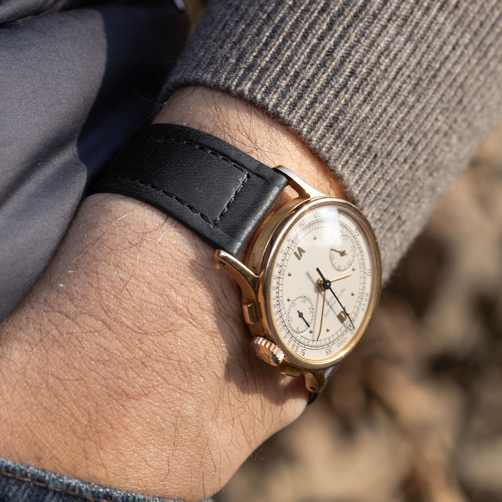 Black Sculptured Smooth Calfskin Watch Strap – Retro Dress