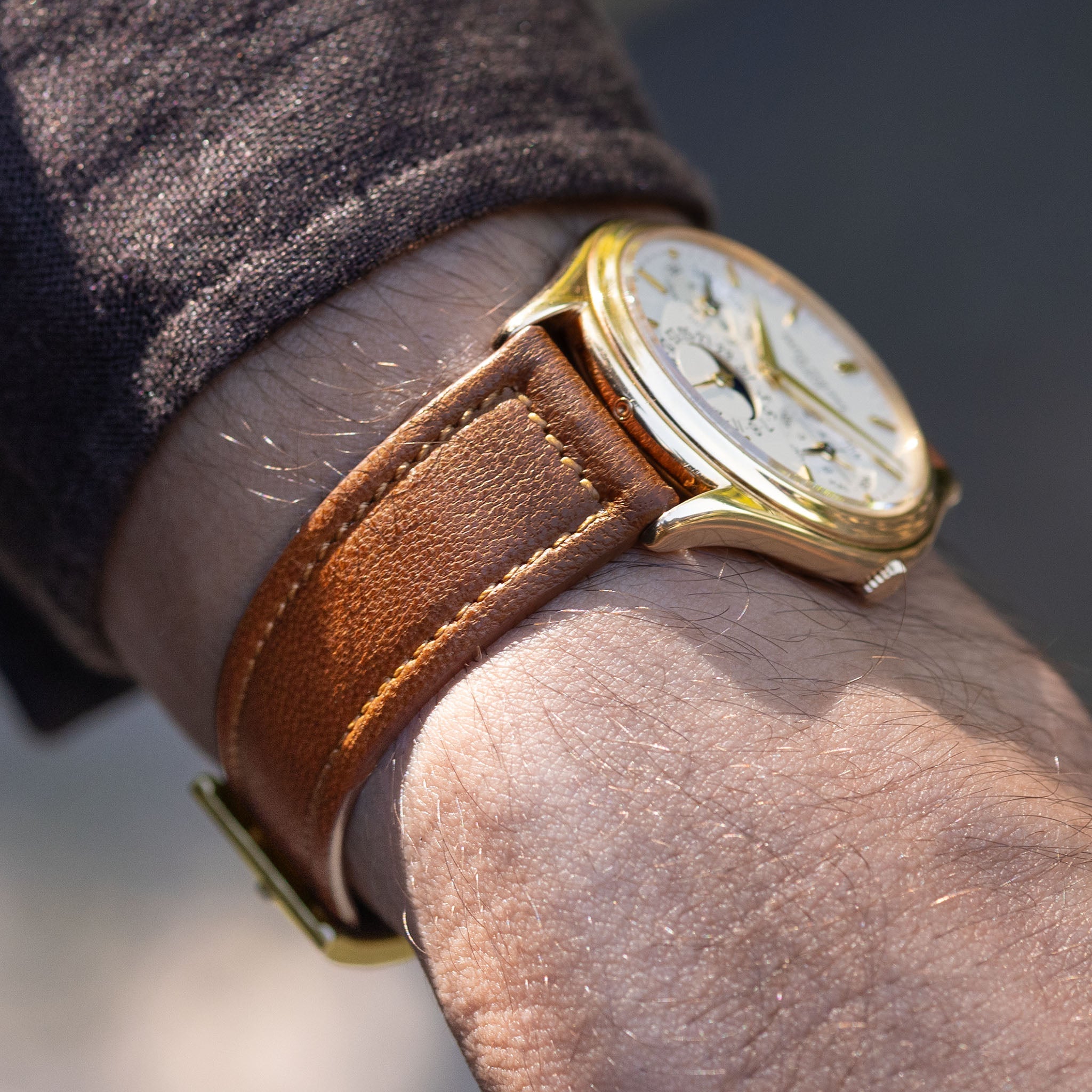 Amber Brown Sculptured Smooth Calfskin Watch Strap – Retro Dress
