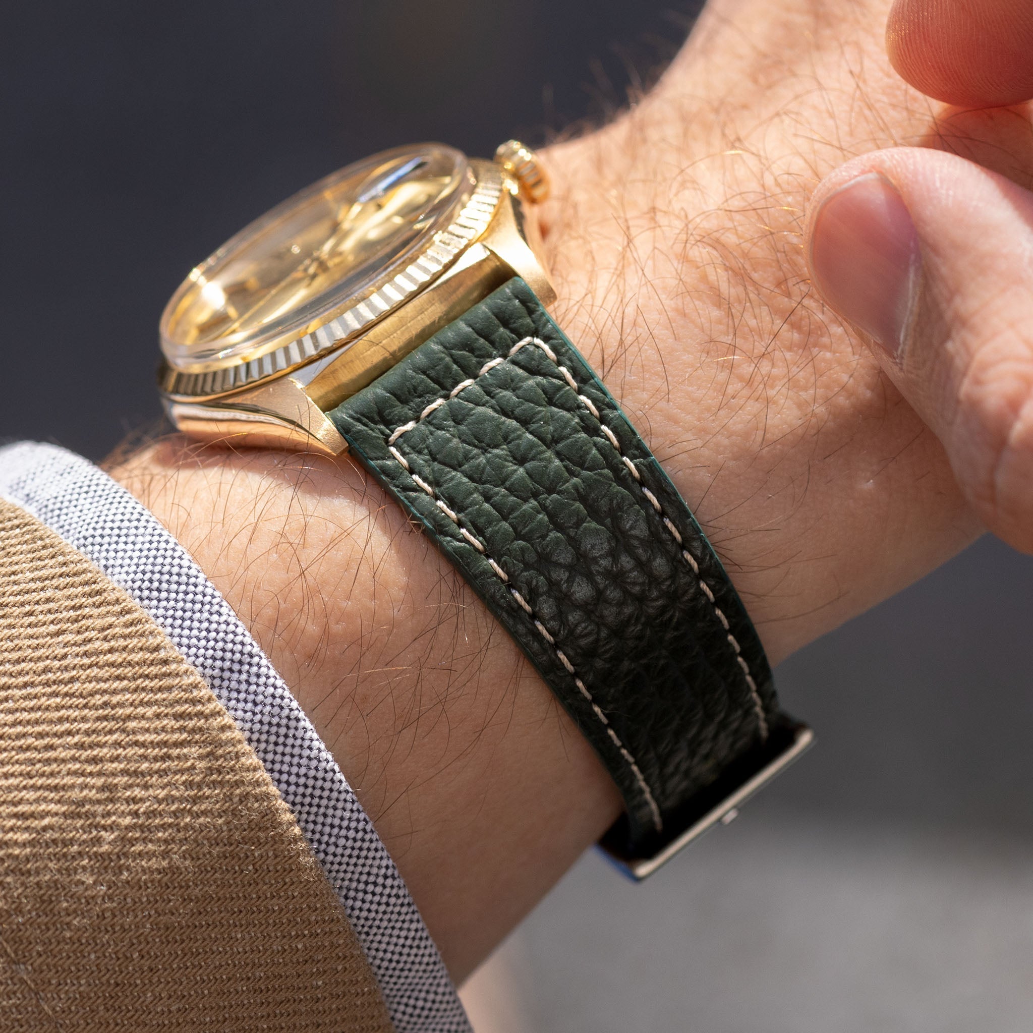 Grained Green Leather Watch Strap