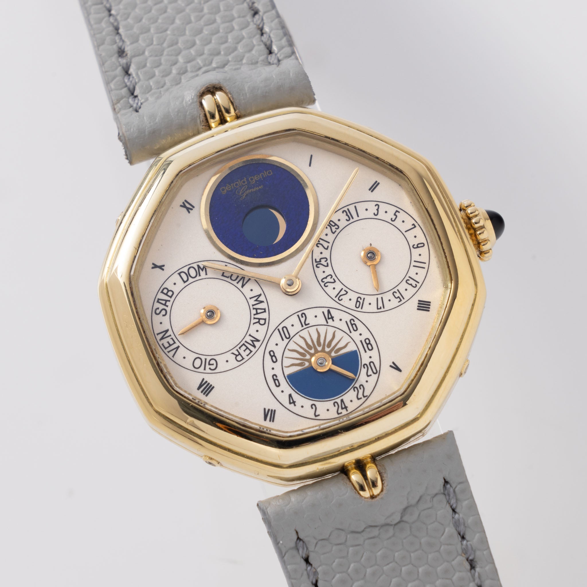 Gerald Genta “Succes“ Day Date Moon-Phase Cream Dial in 18 k yellow gold ref G2747 43