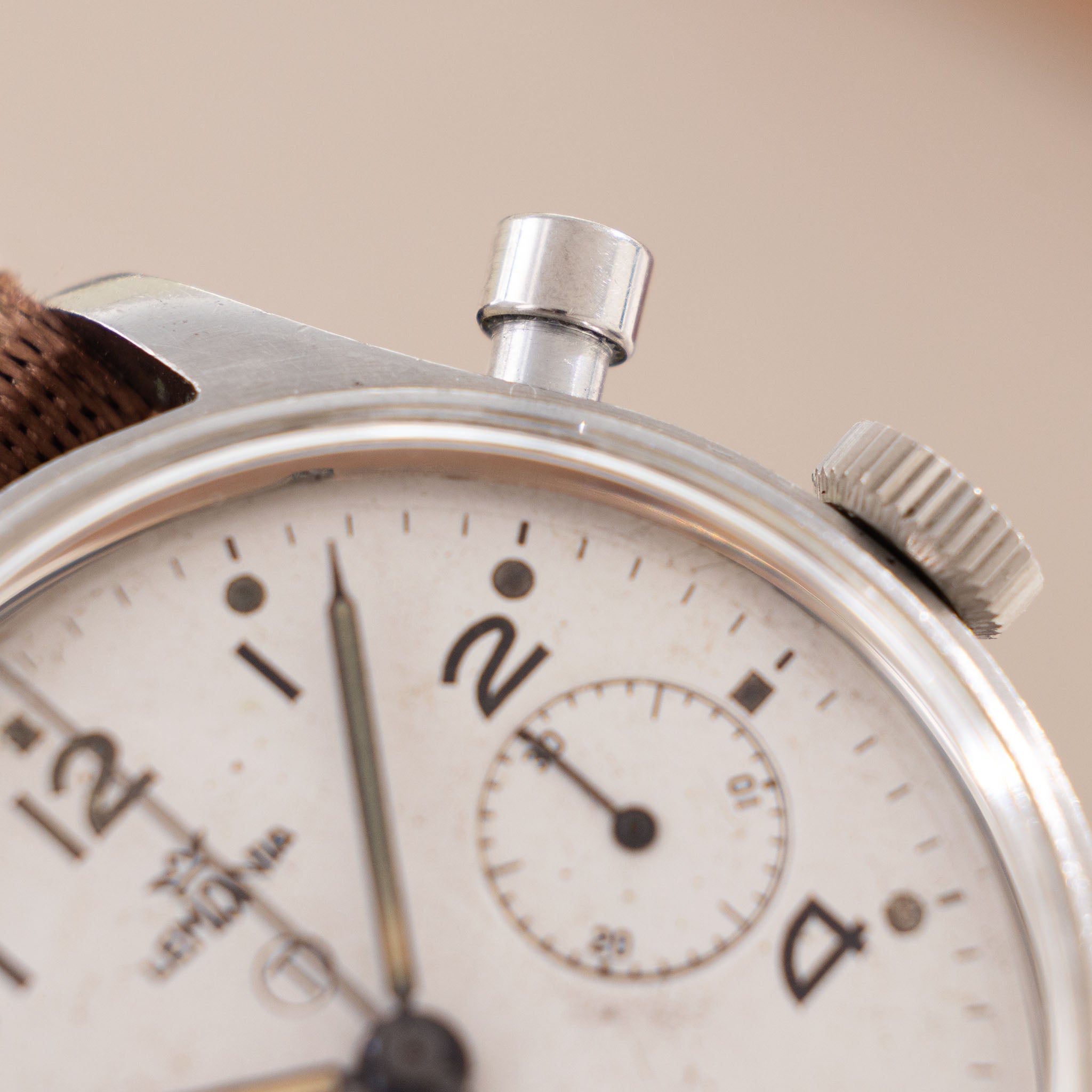 Lemania Monopusher Military Chronograph silver dial 15CHT