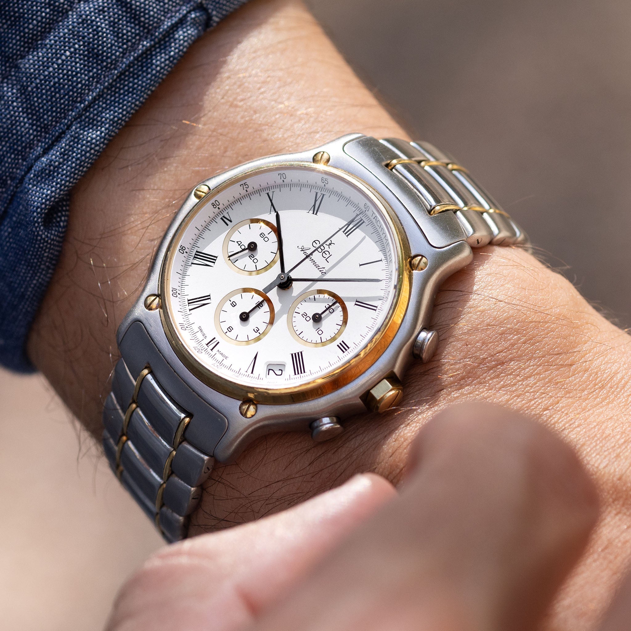 Ebel El Primero 1911 Chronograph White Dial Steel and Gold execution ref 1134901 with Box