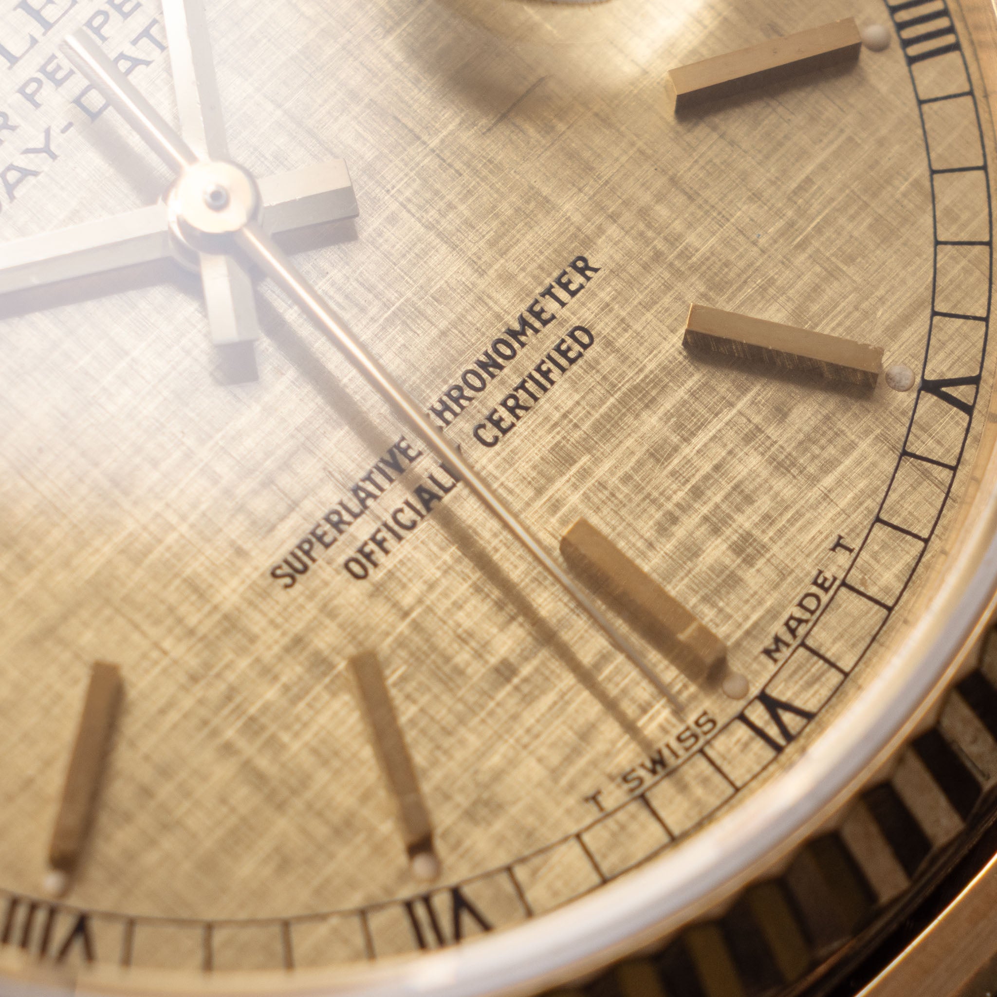 Rolex Day-Date 18038 Linen Champagne Dial in 18k Yellow Gold