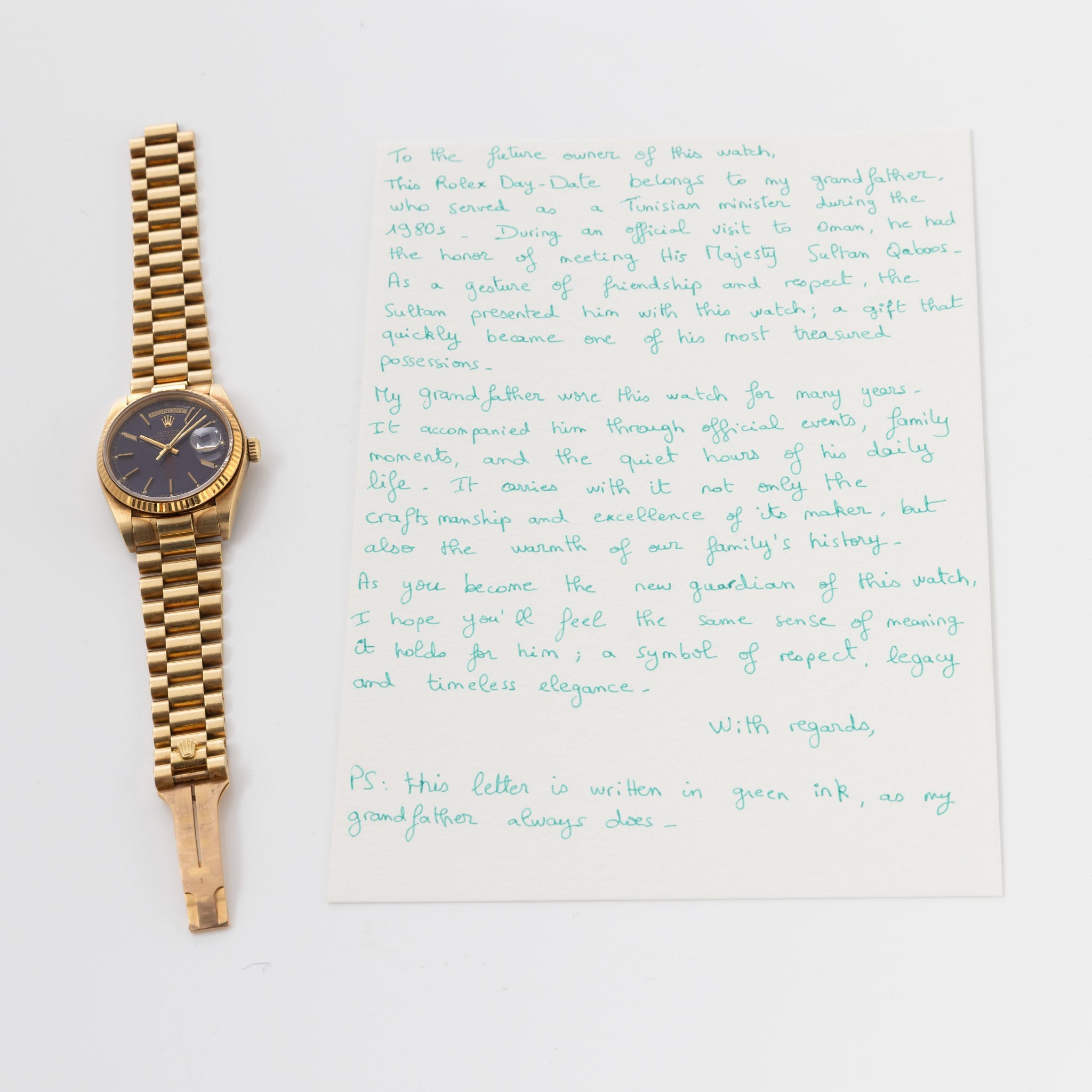 Rolex Day-Date 18038 Purple Khanjar dial from original owner’s family with Provenance