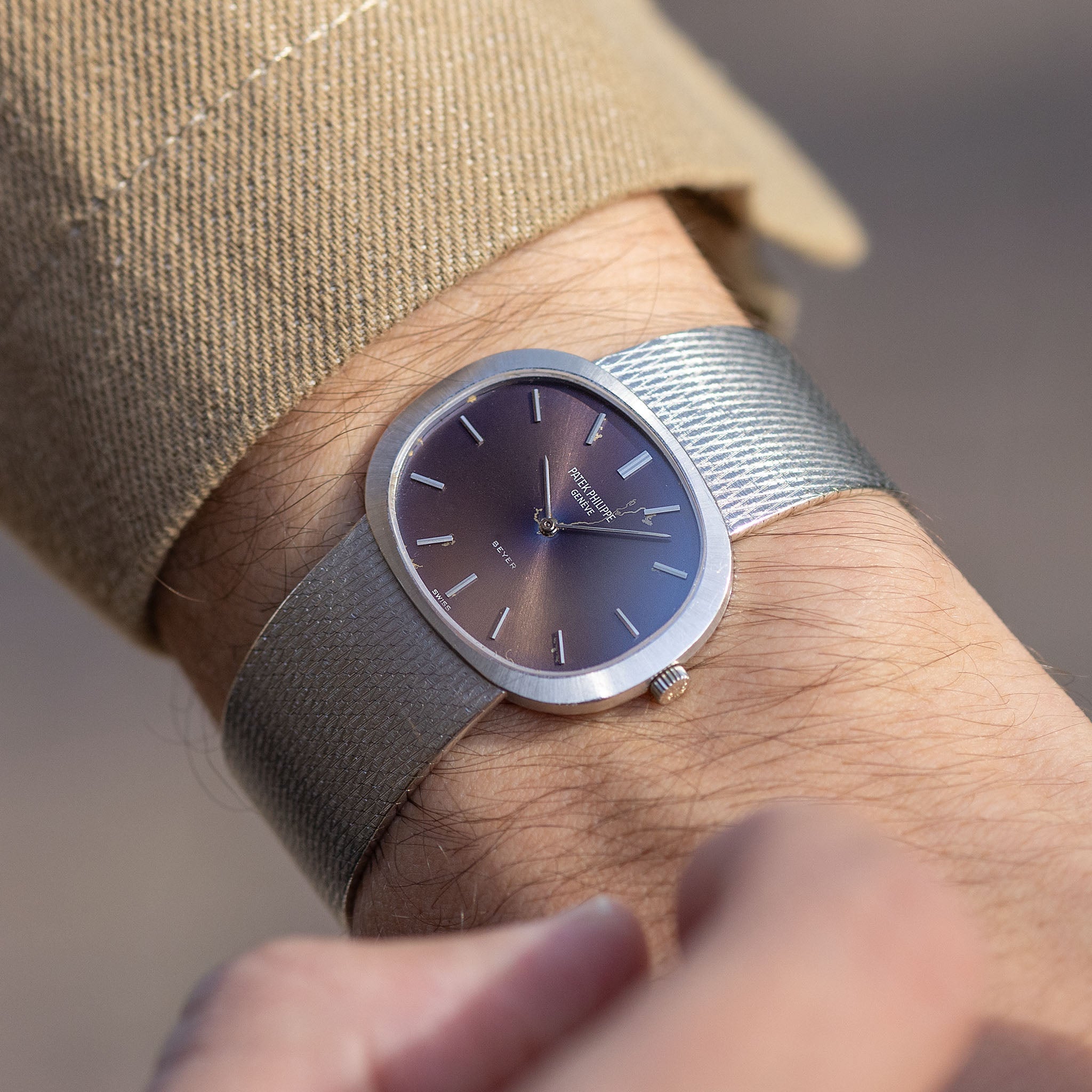 Patek Philippe Golden Ellipse in 18k White Gold ref 3545 Double Signed Beyer Colour Changed Dial “Lightning Bolt “