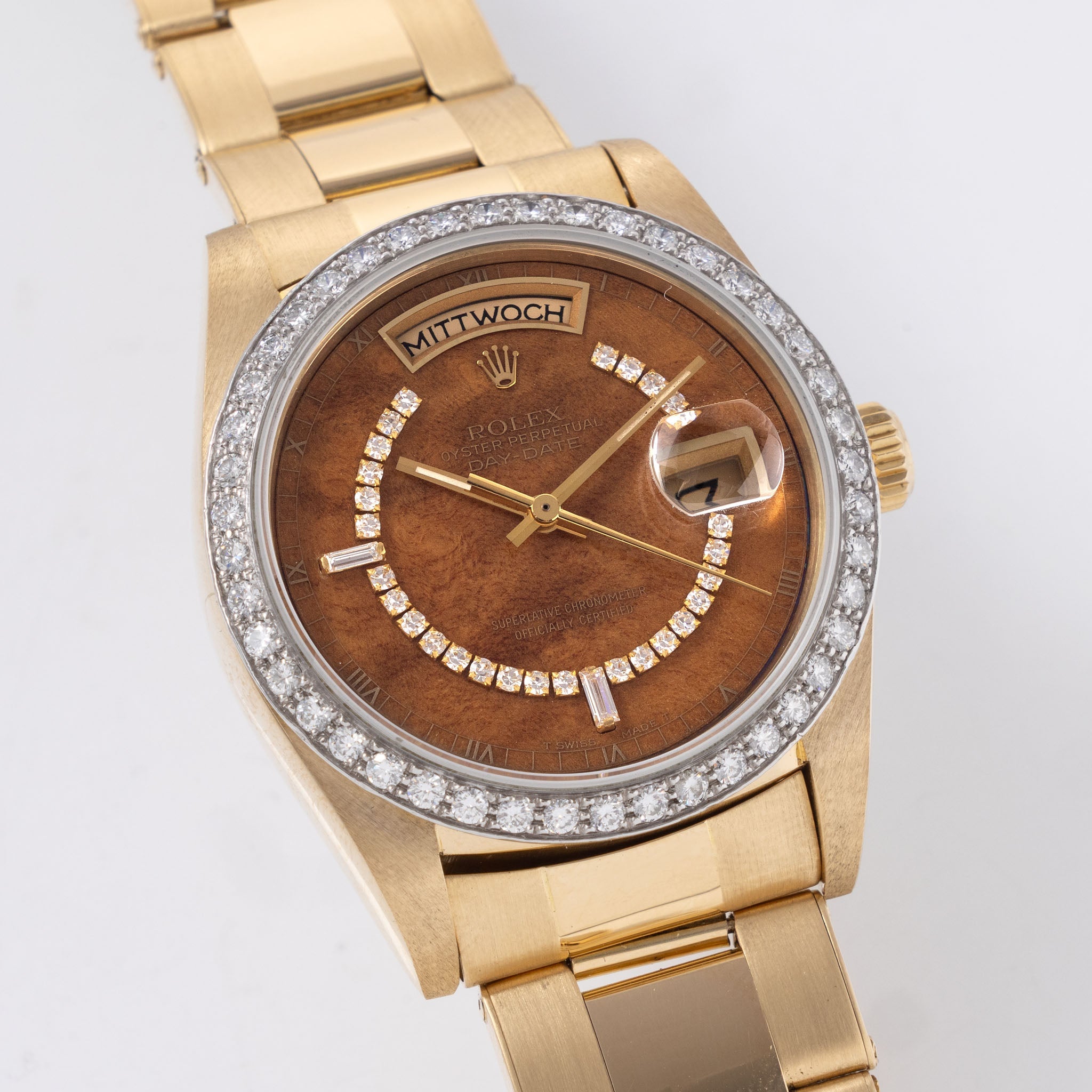 Rolex Day-date Wood Diamond string dial ref 18048 with Original Punched Guarantee Paper