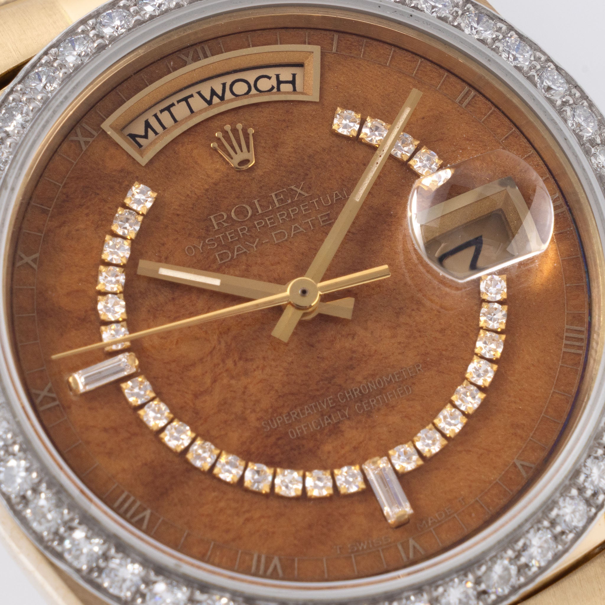 Rolex Day-date Wood Diamond string dial ref 18048 with Original Punched Guarantee Paper