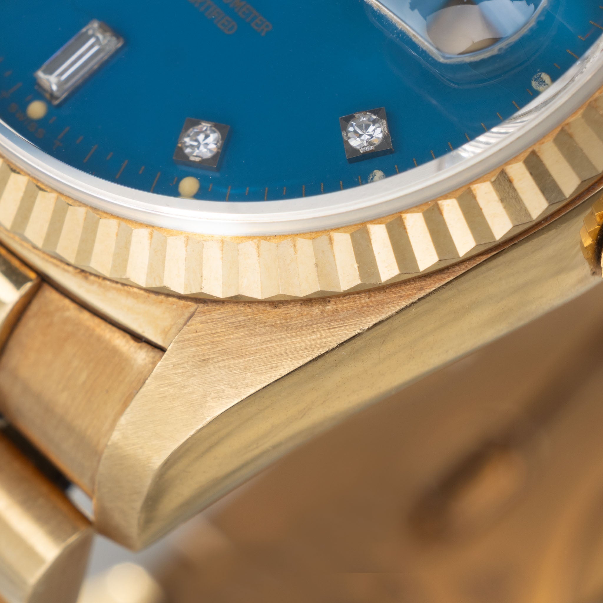 Rolex Day-Date 18038 Petrol Blue Stella Dial in 18k Yellow Gold