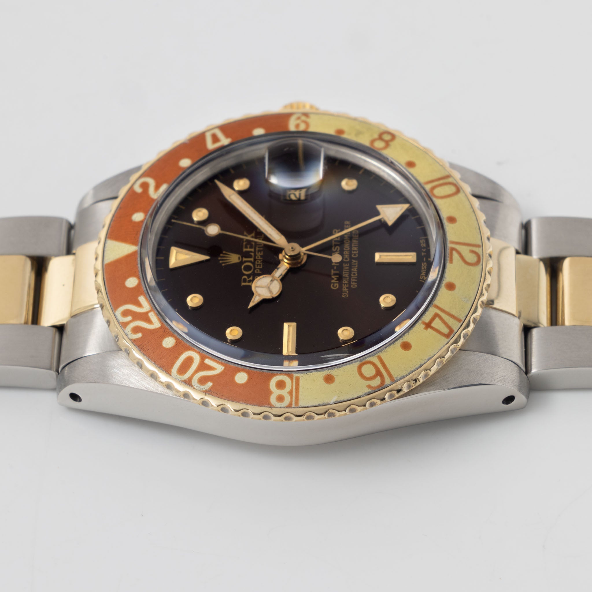 Rolex Gmt-master steel and gold Brown nipple dial box and punched paper set ref 16753