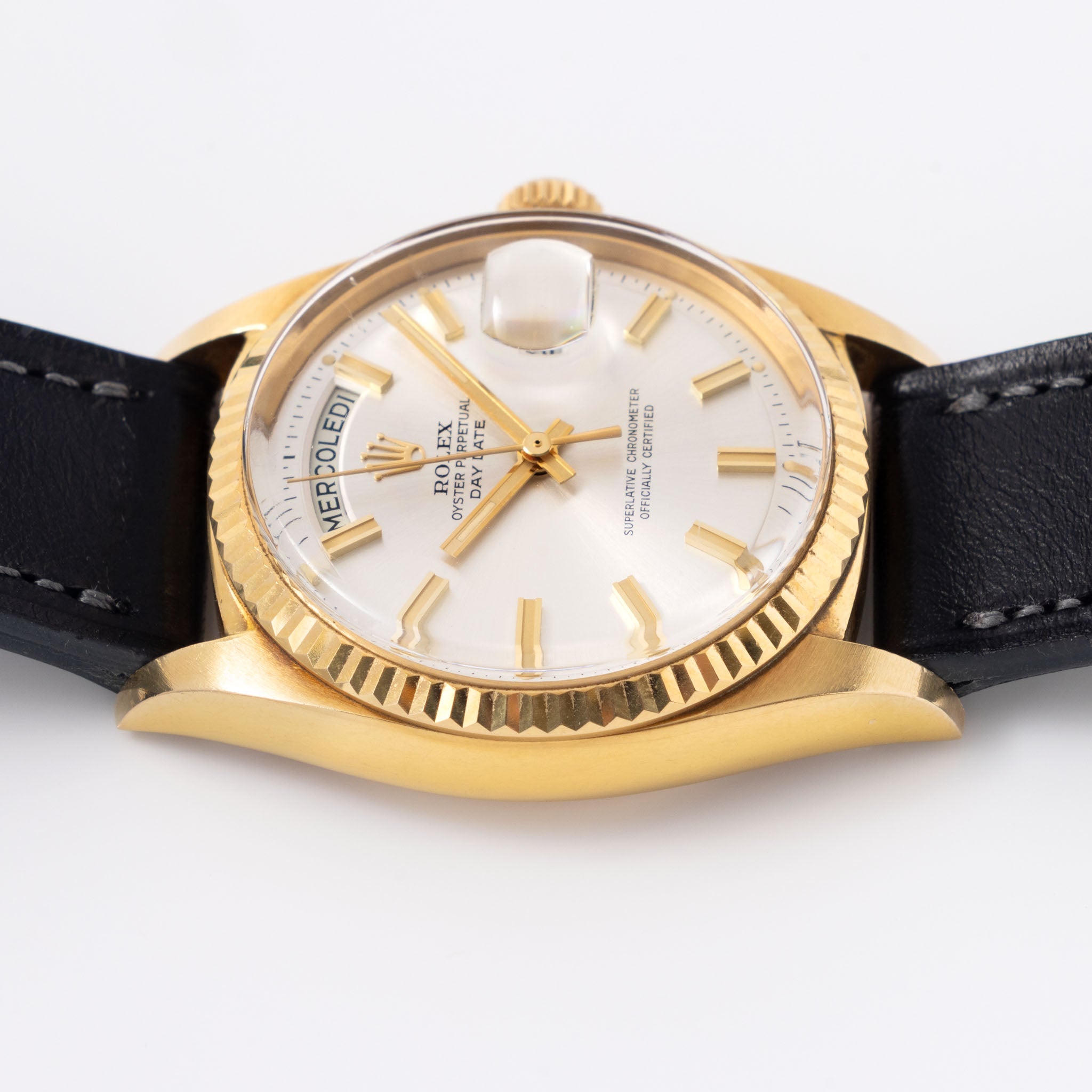 Rolex Day-Date 1803 Silver Wide-Boy Dial 18k Yellow Gold with Punched Guarantee Paper