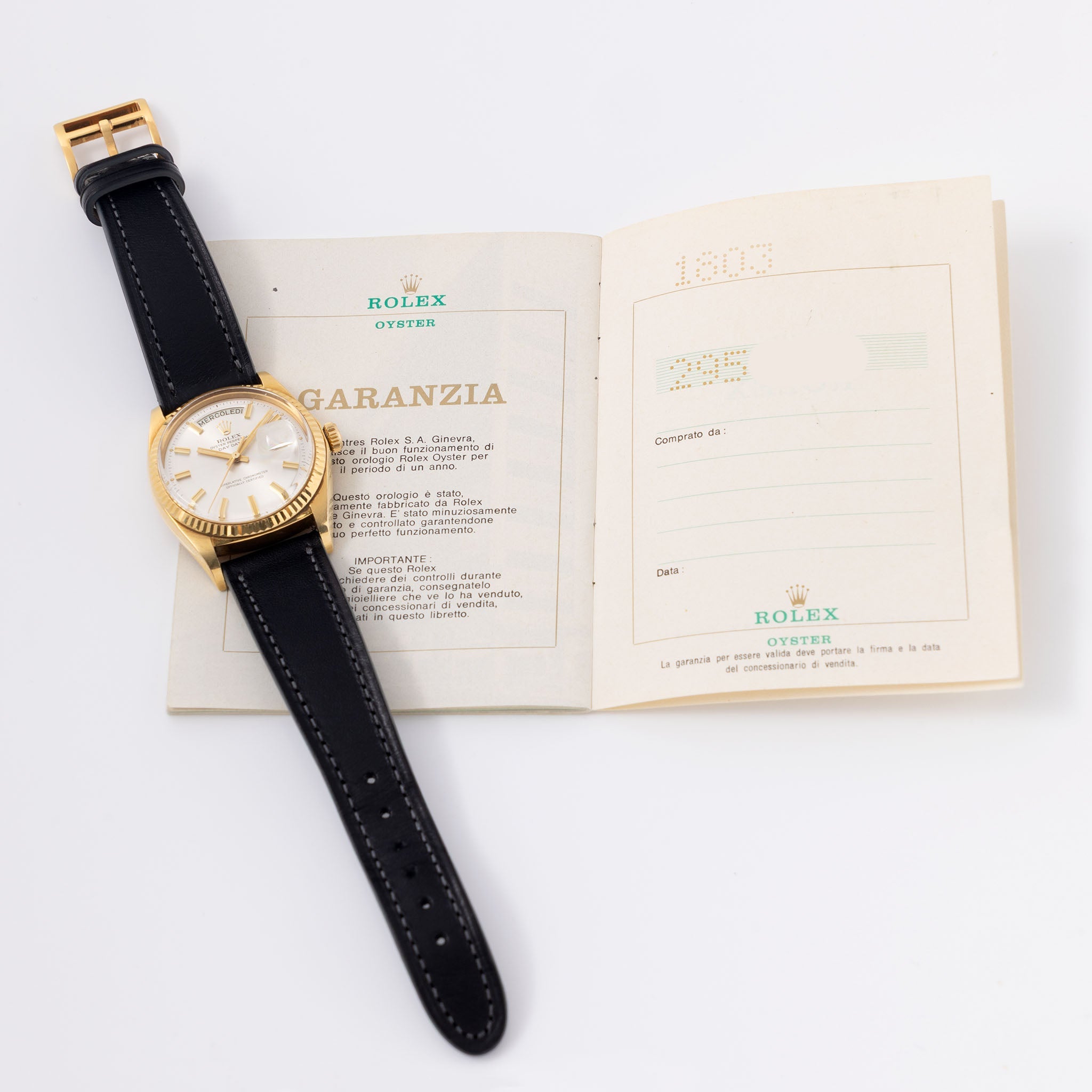 Rolex Day-Date 1803 Silver Wide-Boy Dial 18k Yellow Gold with Punched Guarantee Paper