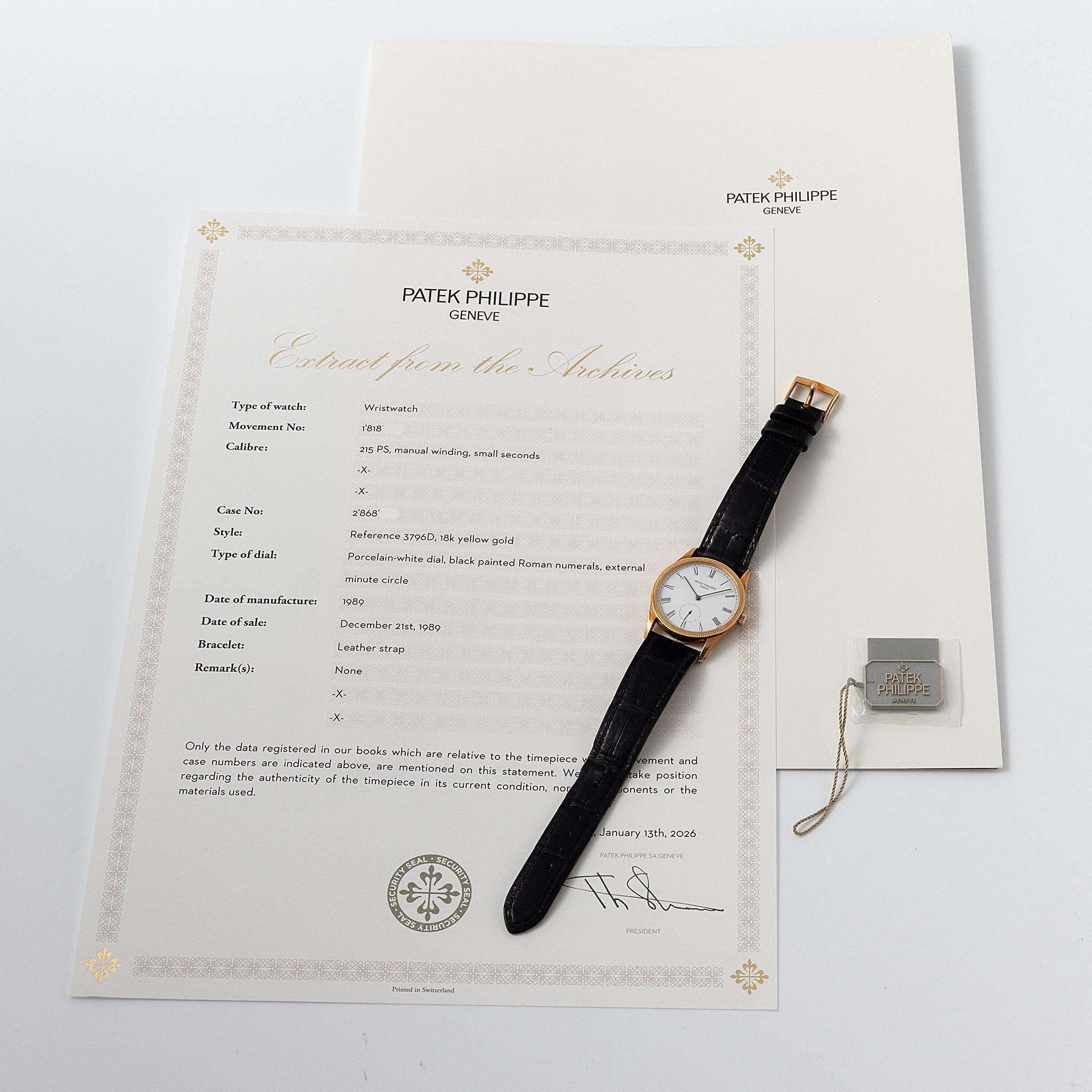 Patek Philippe Calatrava 3796D “Clous de Paris” Porcelain Dial with Hangtag & Extract from the Archives