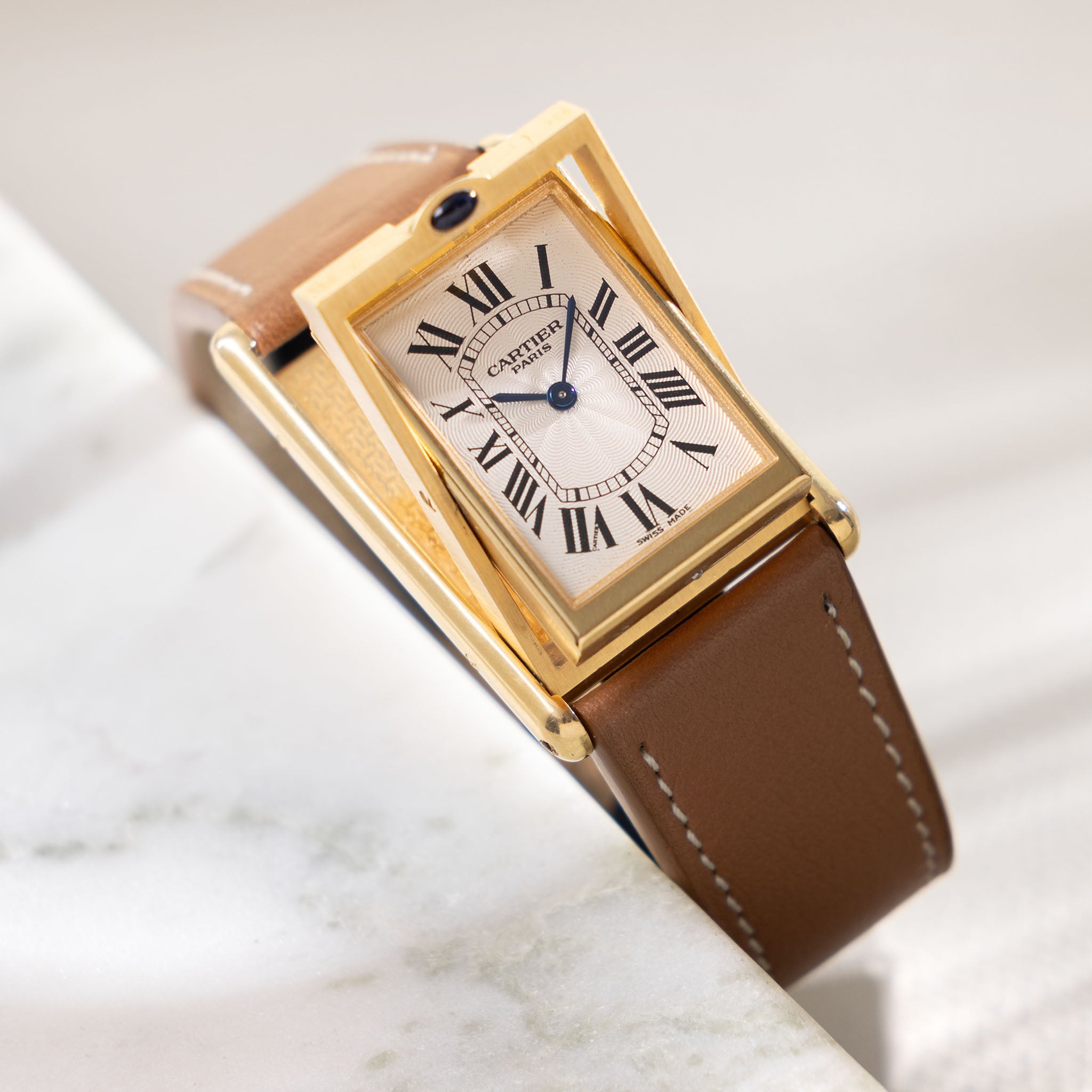 Cartier Basculante 2391 Guilloché Dial in 18k Yellow Gold Millennium Limited Edition