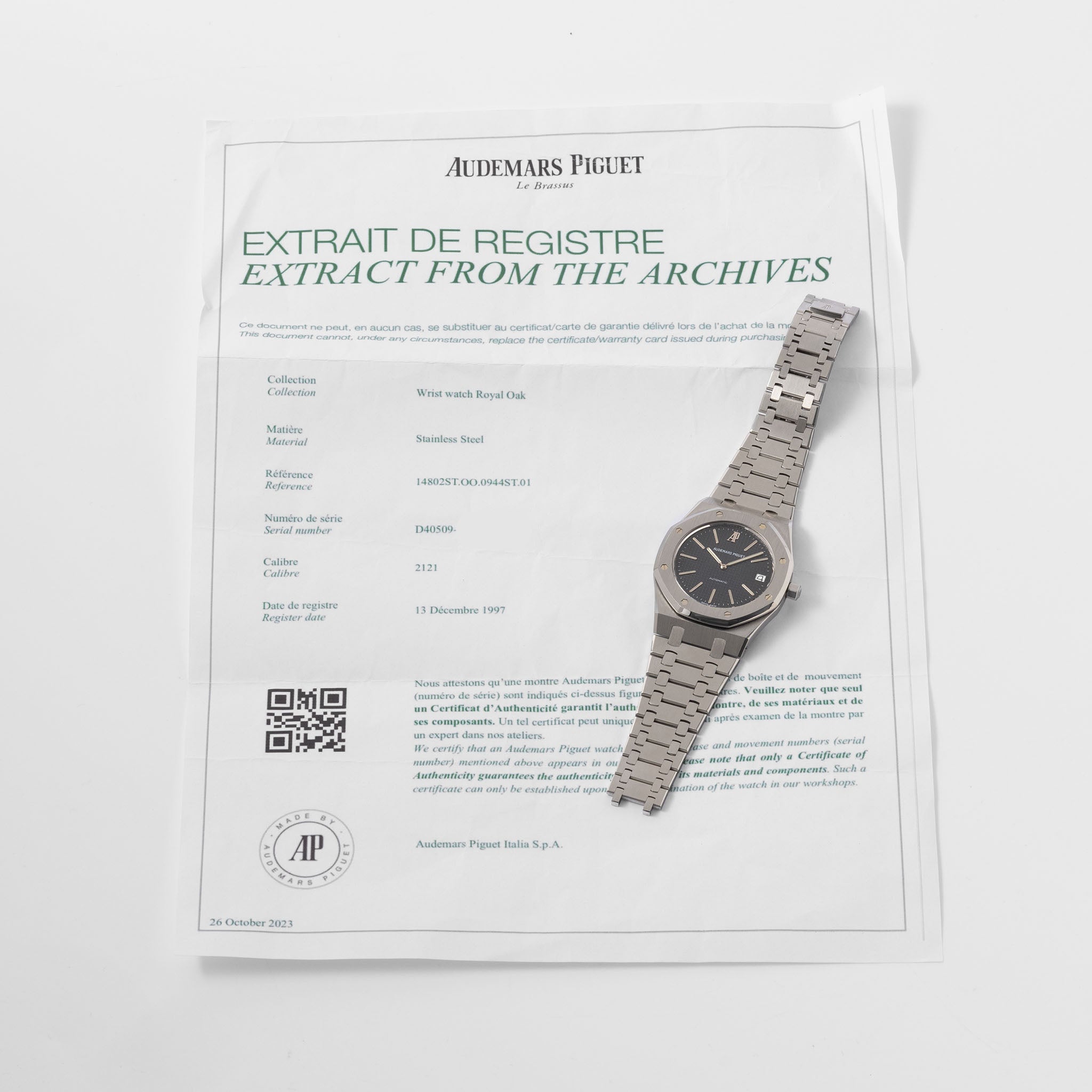 Audemars Piguet Royal-Oak Jumbo Ultra-thin 14802ST Jubilee with Extract of the Archives