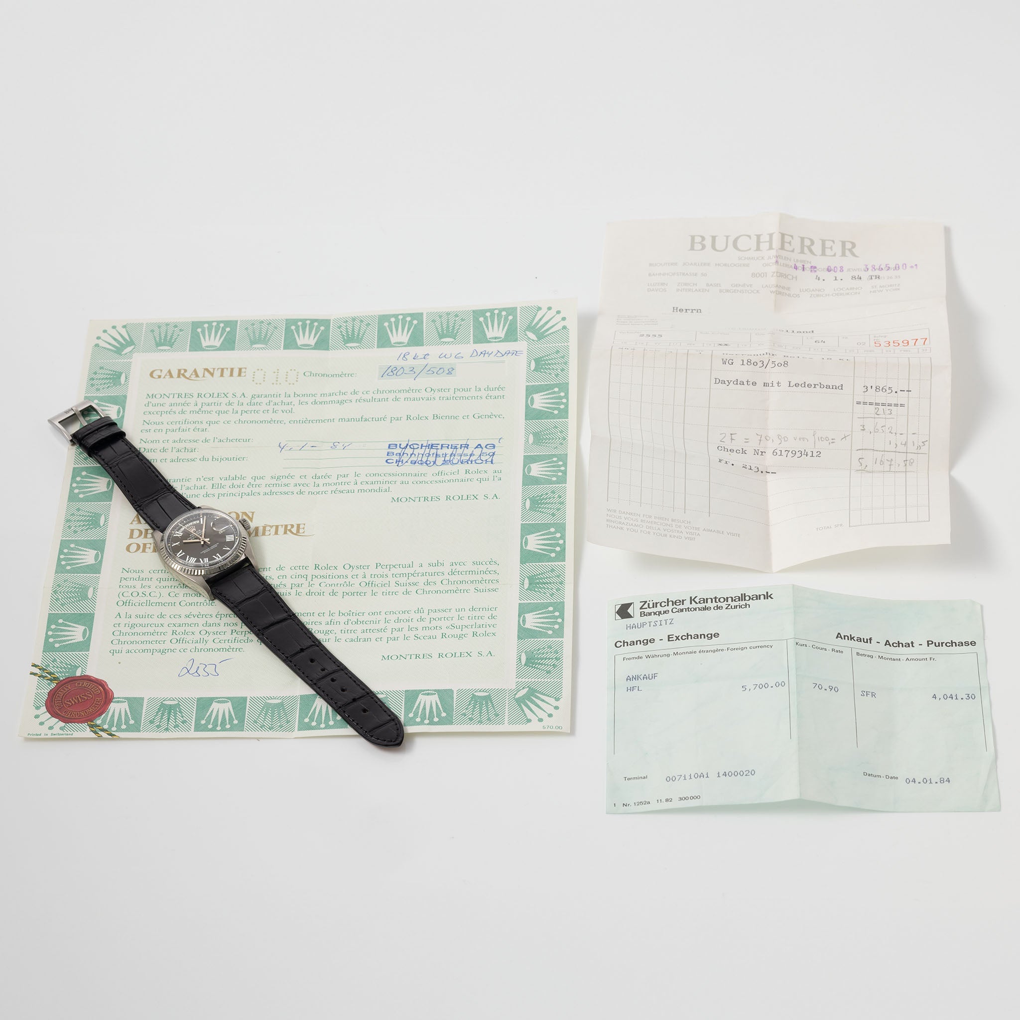 Rolex Day-Date 1803/9 Dark Grey Buckley Dial with Papers and Invoice