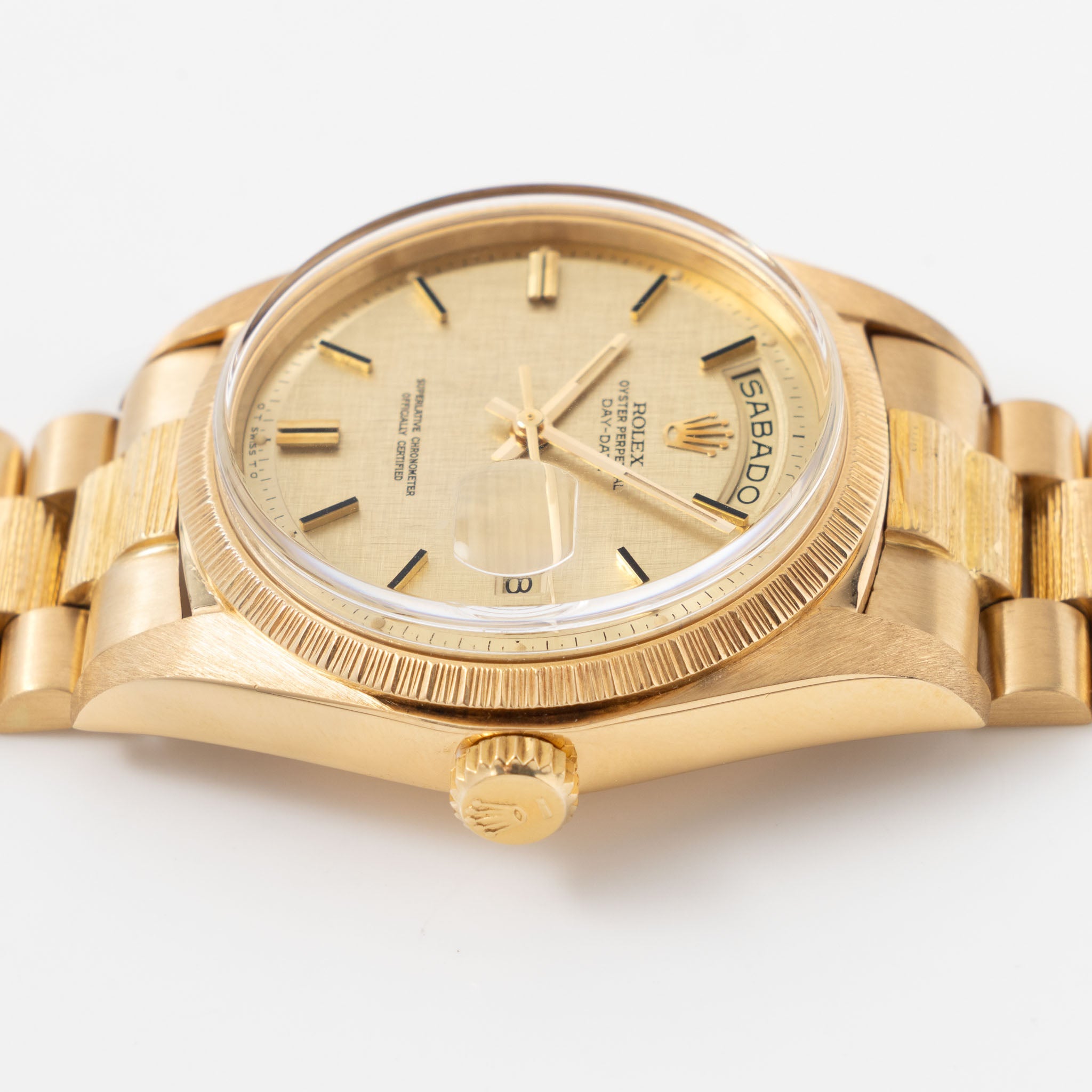 Rolex Day-Date 1807 Linen Sigma Dial Bark Finish in 18k Yellow Gold