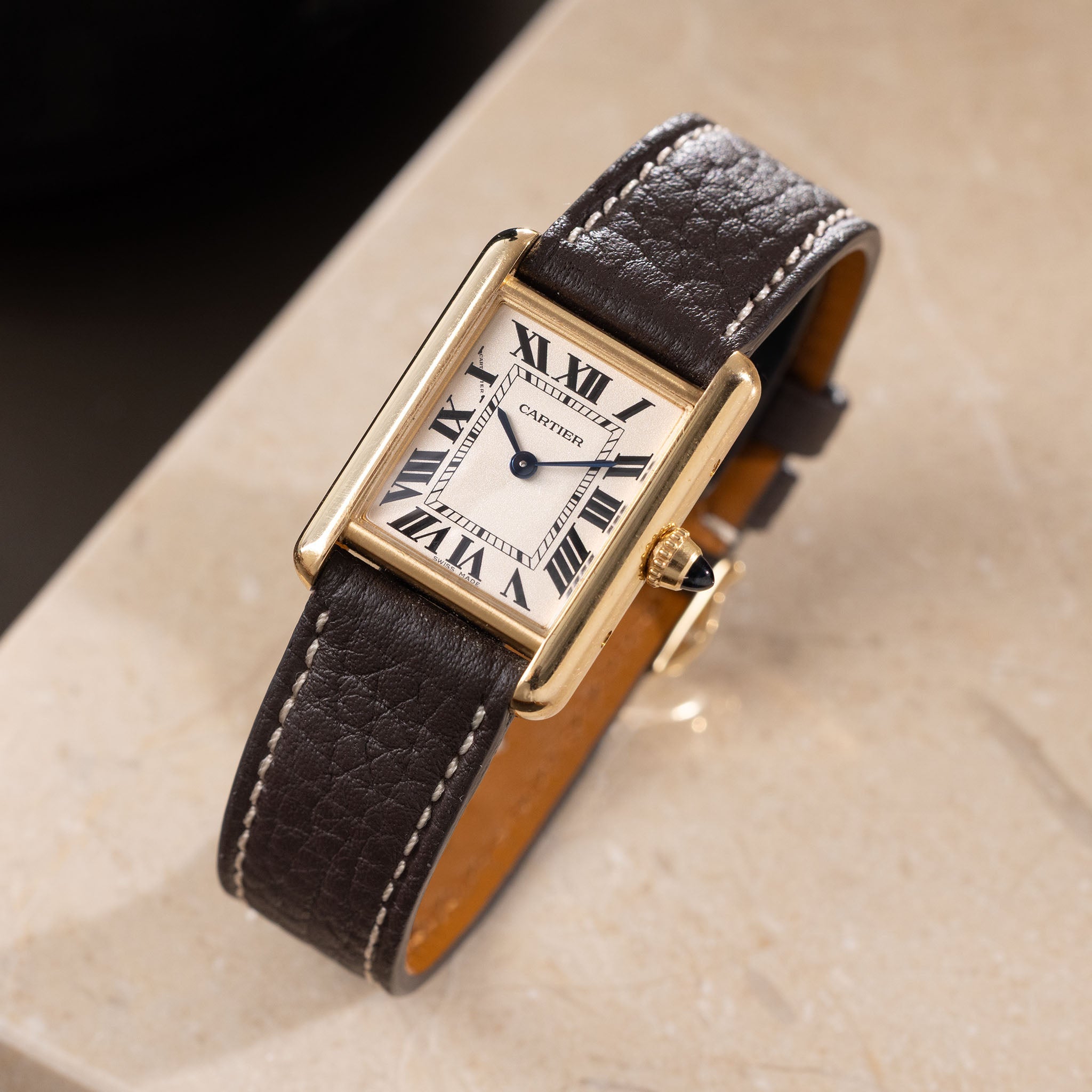Cartier Tank in 18 k yellow gold white dial ref 2442