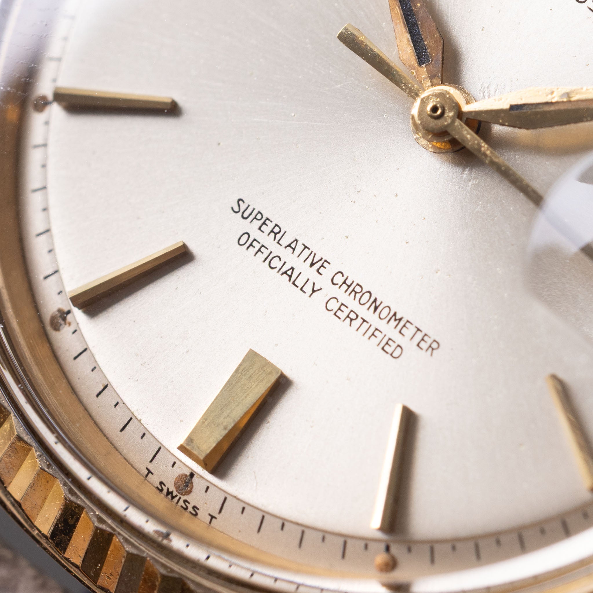 Rolex Datejust 1601/8 Doorstop Silver Soleil Dial in 18k Yellow Gold