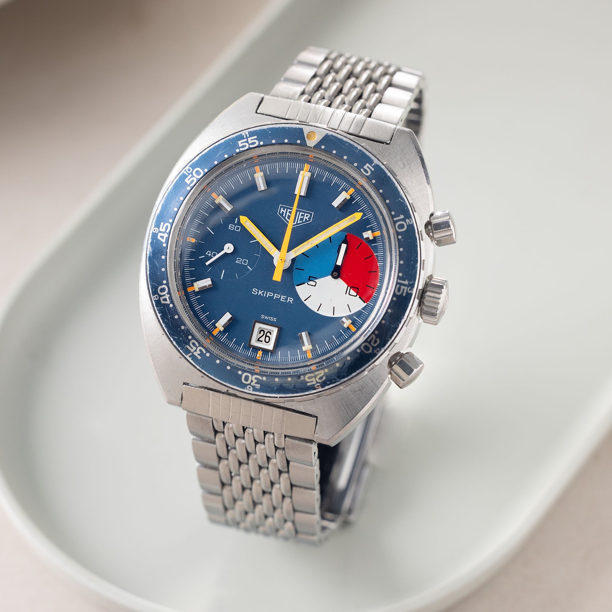 Heuer Skipper Yacht Regatta Timer MK1 Blue Dial ref. 73463 with Rare Gay Frères Bracelet