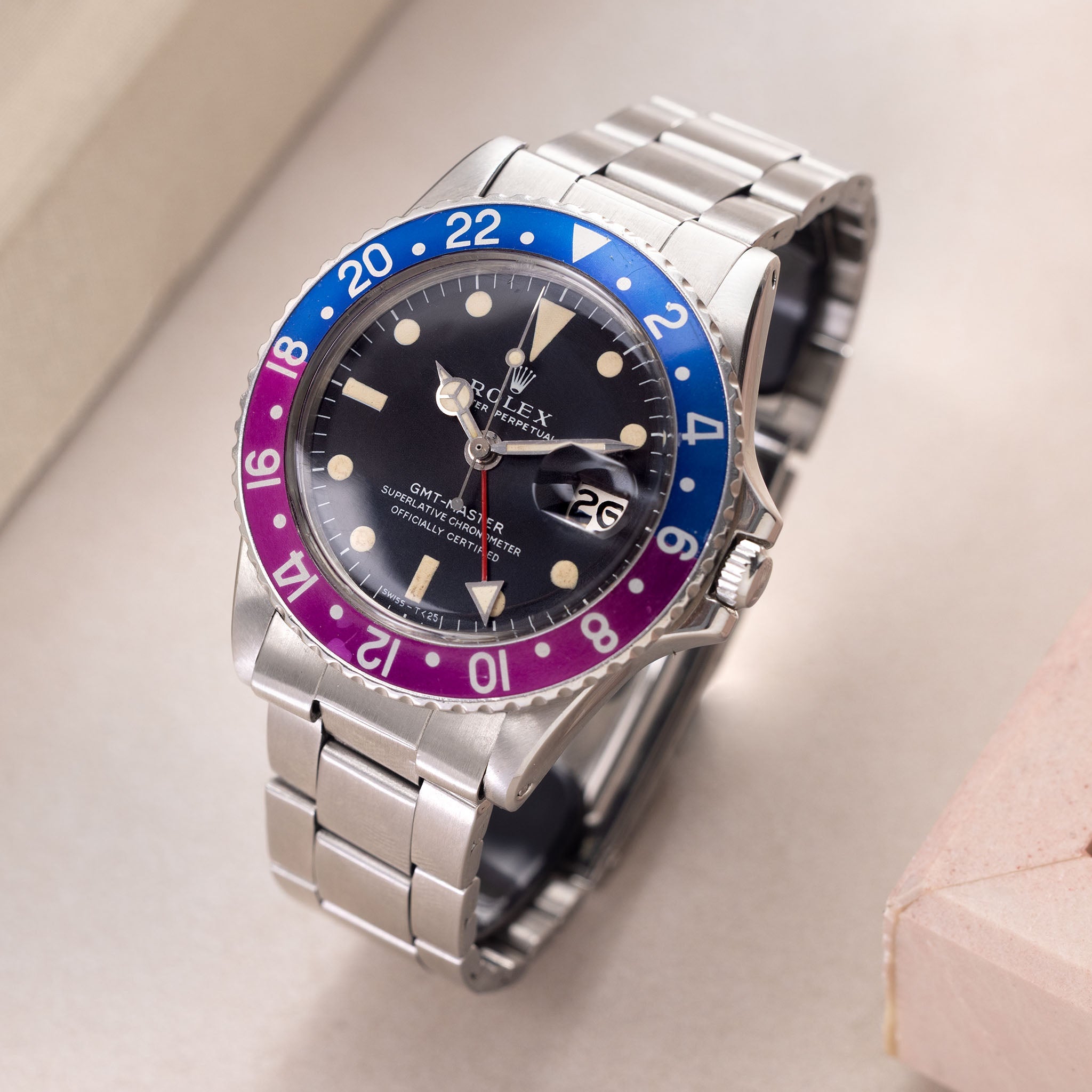 Rolex GMT-Master 1675 MK1 Long-E Dial Fuchsia Insert with Box and Accessories