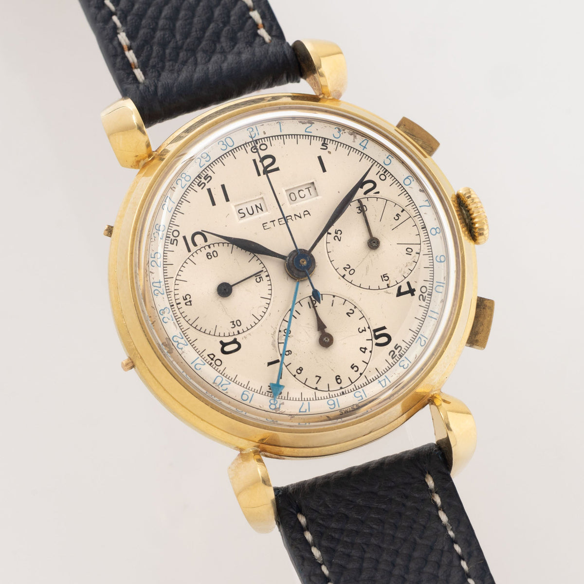 Eterna Triple Date Chronograph – 18k Yellow Gold with Sculptured Lugs and Valjoux 72C