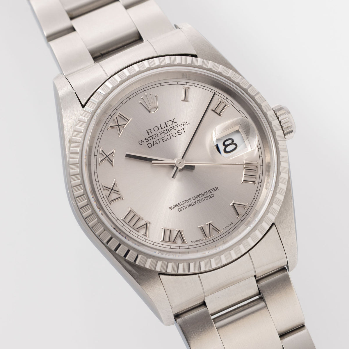 Rolex Datejust 16220 Silver Roman Dial with Original Papers