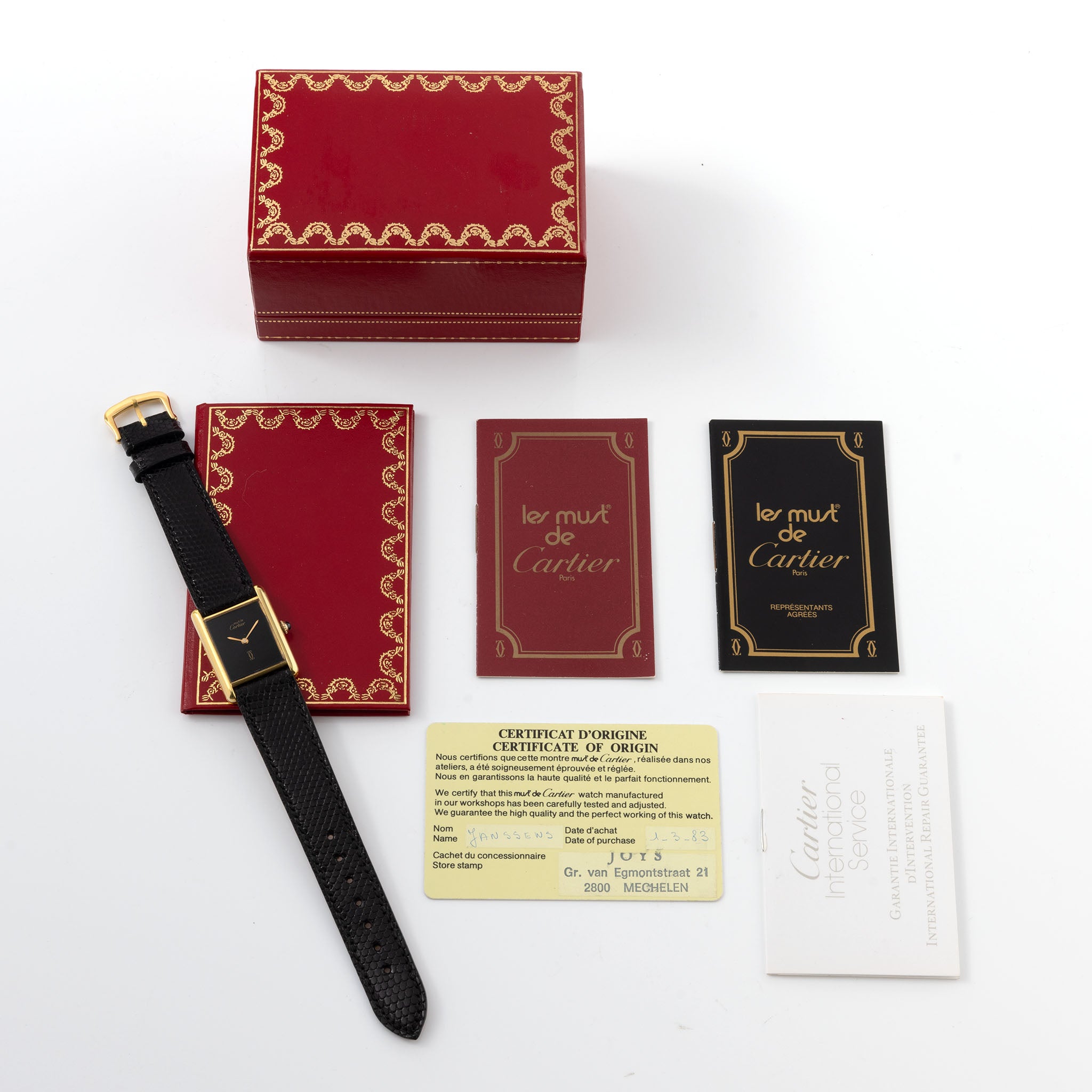 Cartier Tank must de Cartier Handwound big size box and paper set