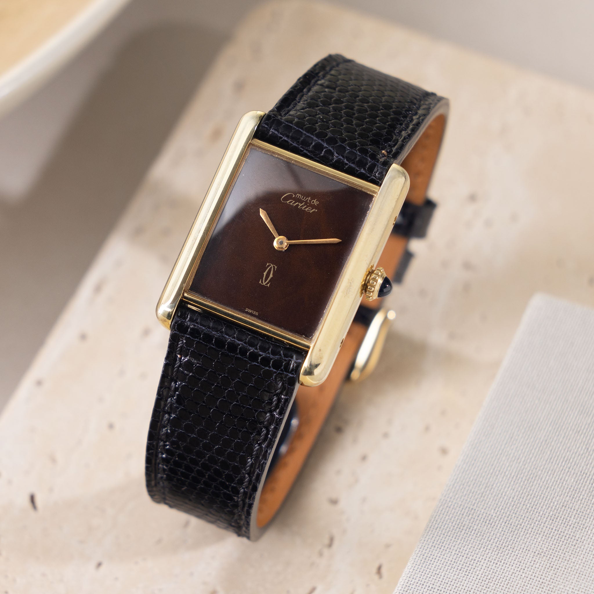 Cartier Tank must de Cartier Wood dial handwound movement big size 