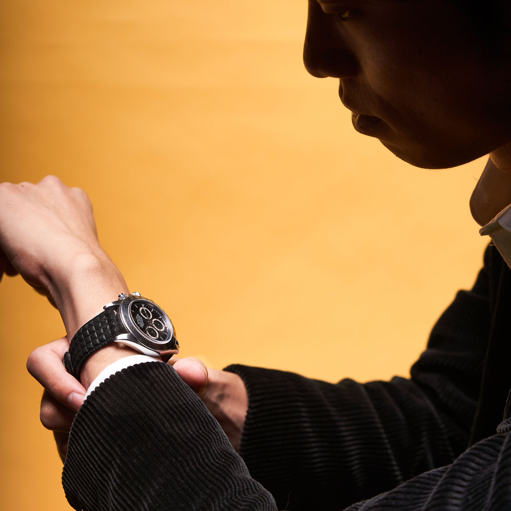 Waffle Black Suede Leather Watch Strap