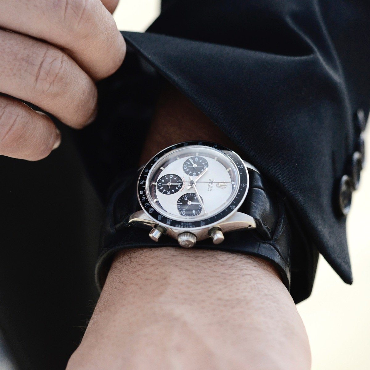 Black Croco Leather Bund Strap