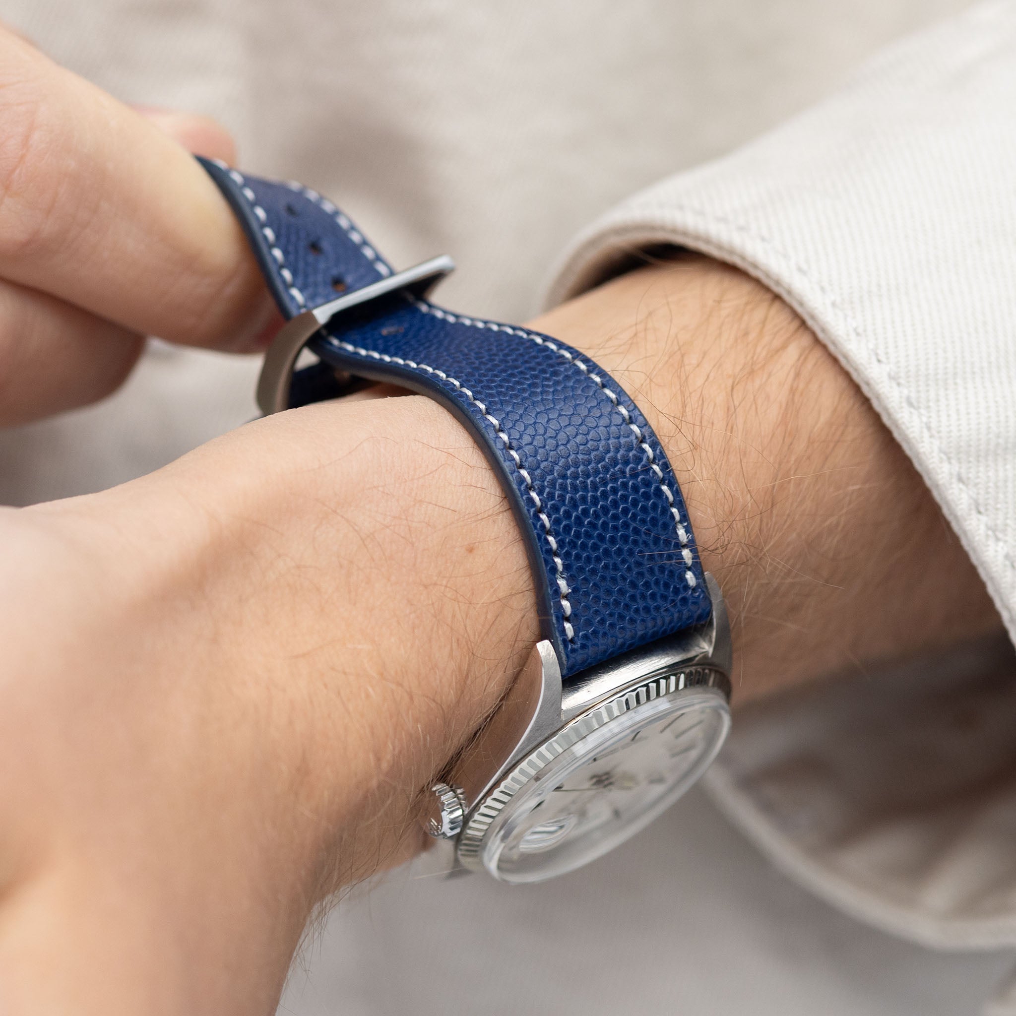 Pebbled Dark Blue Leather Watch Strap