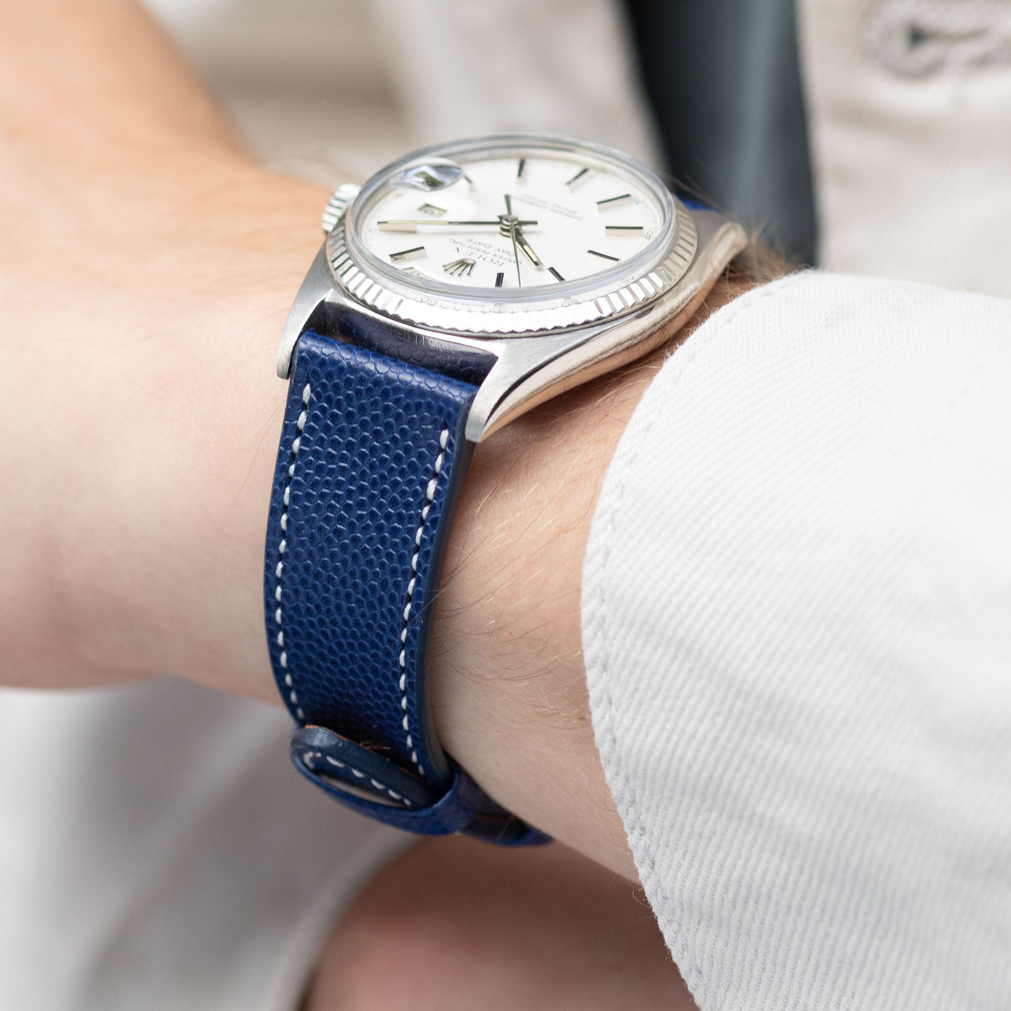 Pebbled Dark Blue Leather Watch Strap