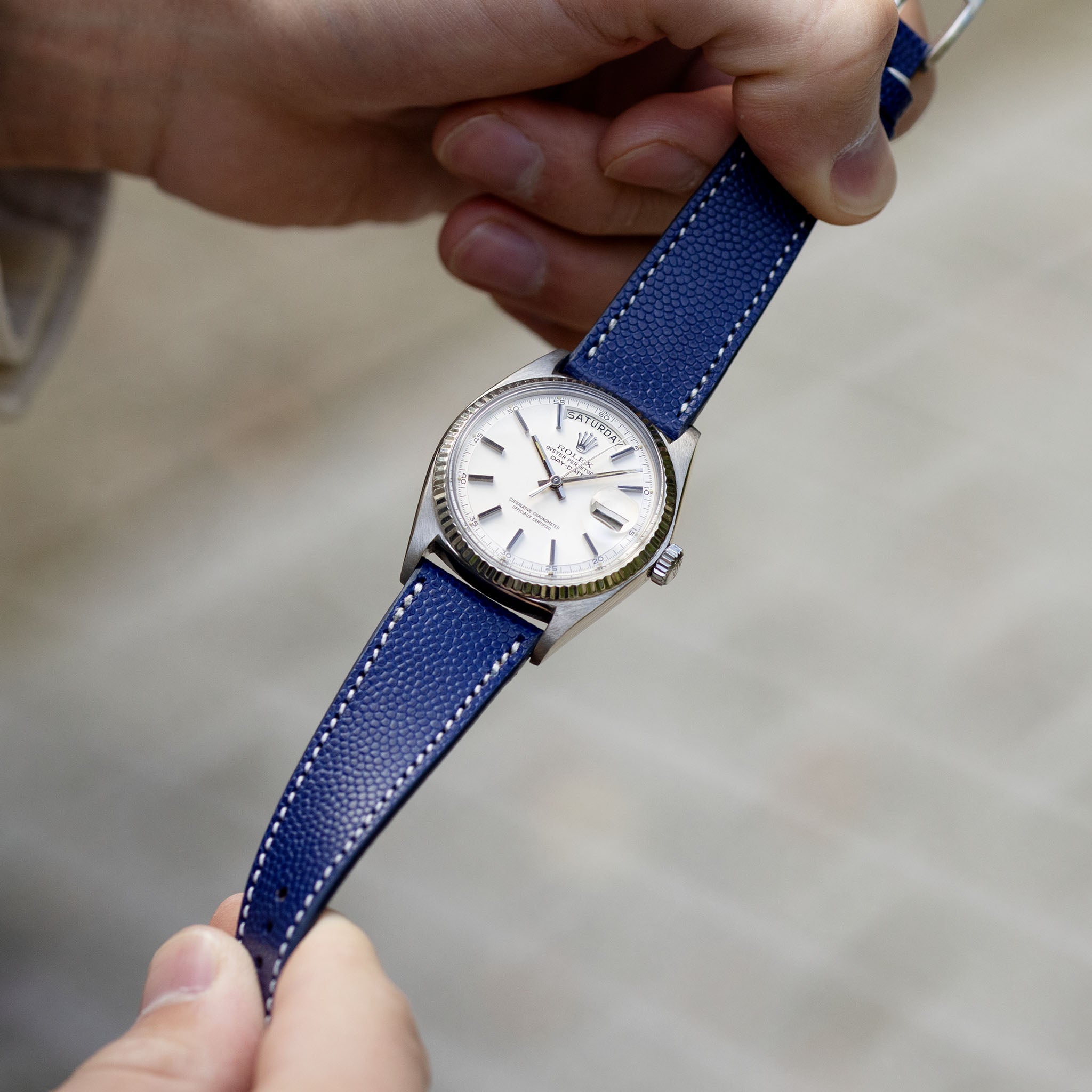 Pebbled Dark Blue Leather Watch Strap