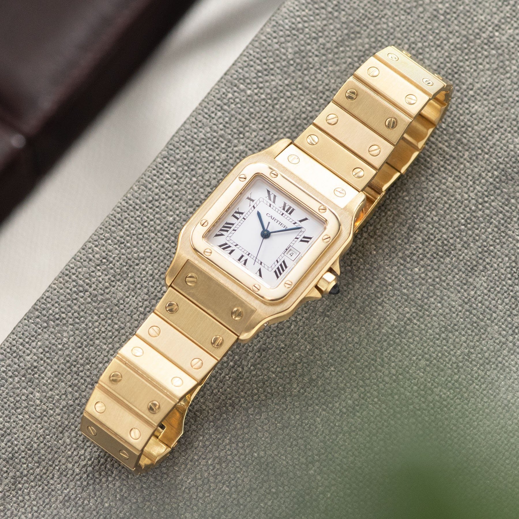 Cartier Santos 18kt Yellow Gold Box and Papers with Semi-integrated Cartier bracelet