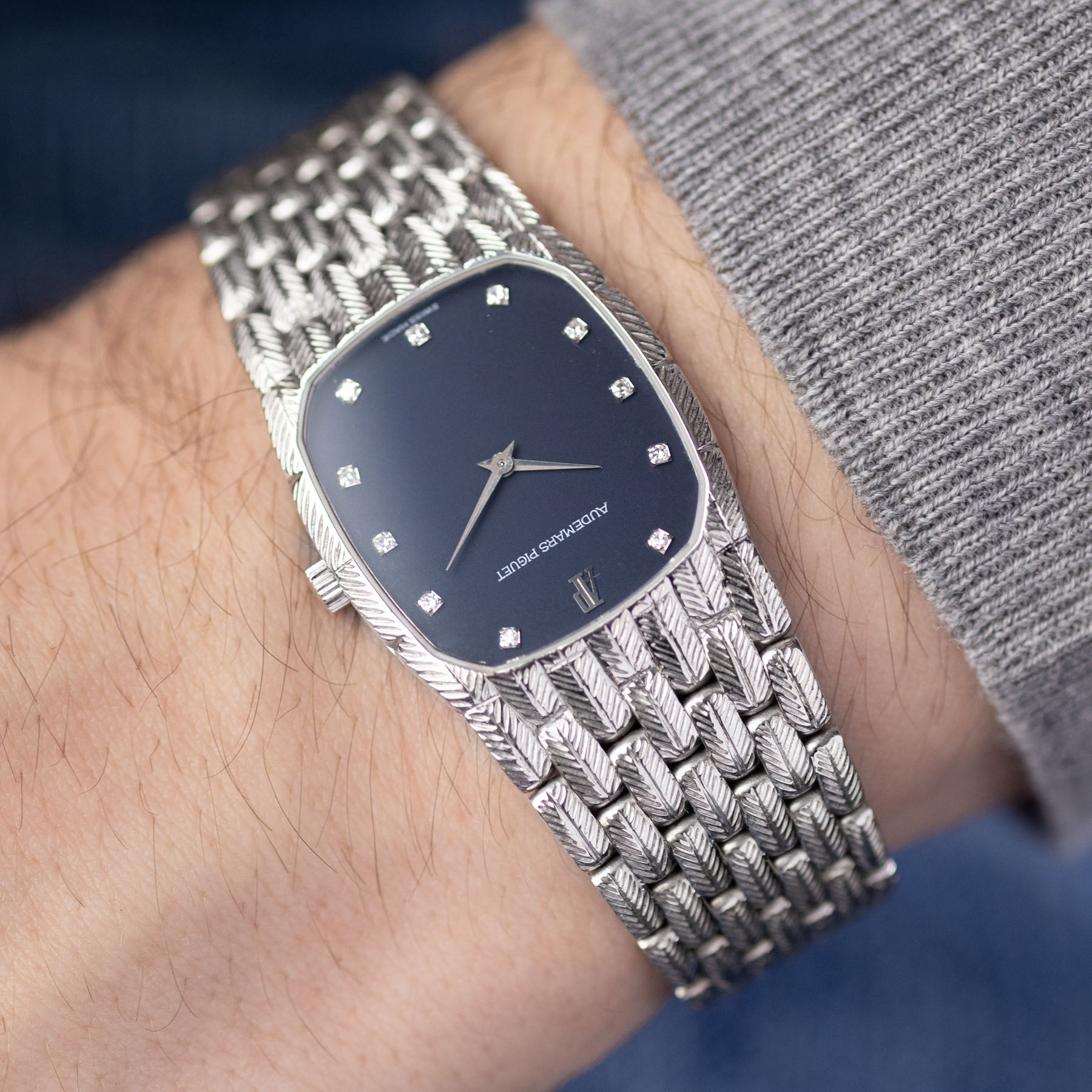 Audemars Piguet White Gold Integrated Leaf Bracelet Blue Dia