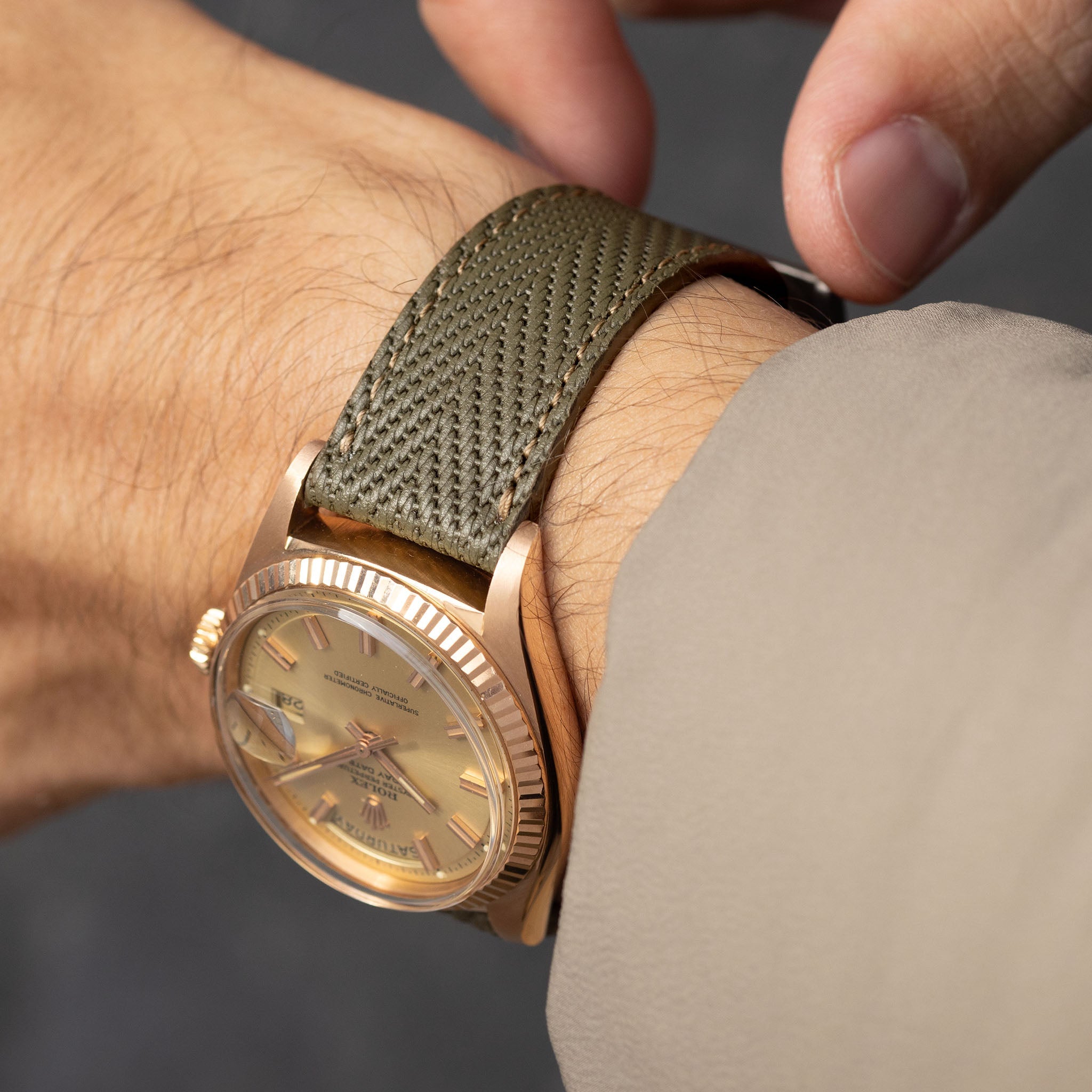 Green_waved_luxury_Leather_Watch_Strap_Rolex_Day_date_Vintage