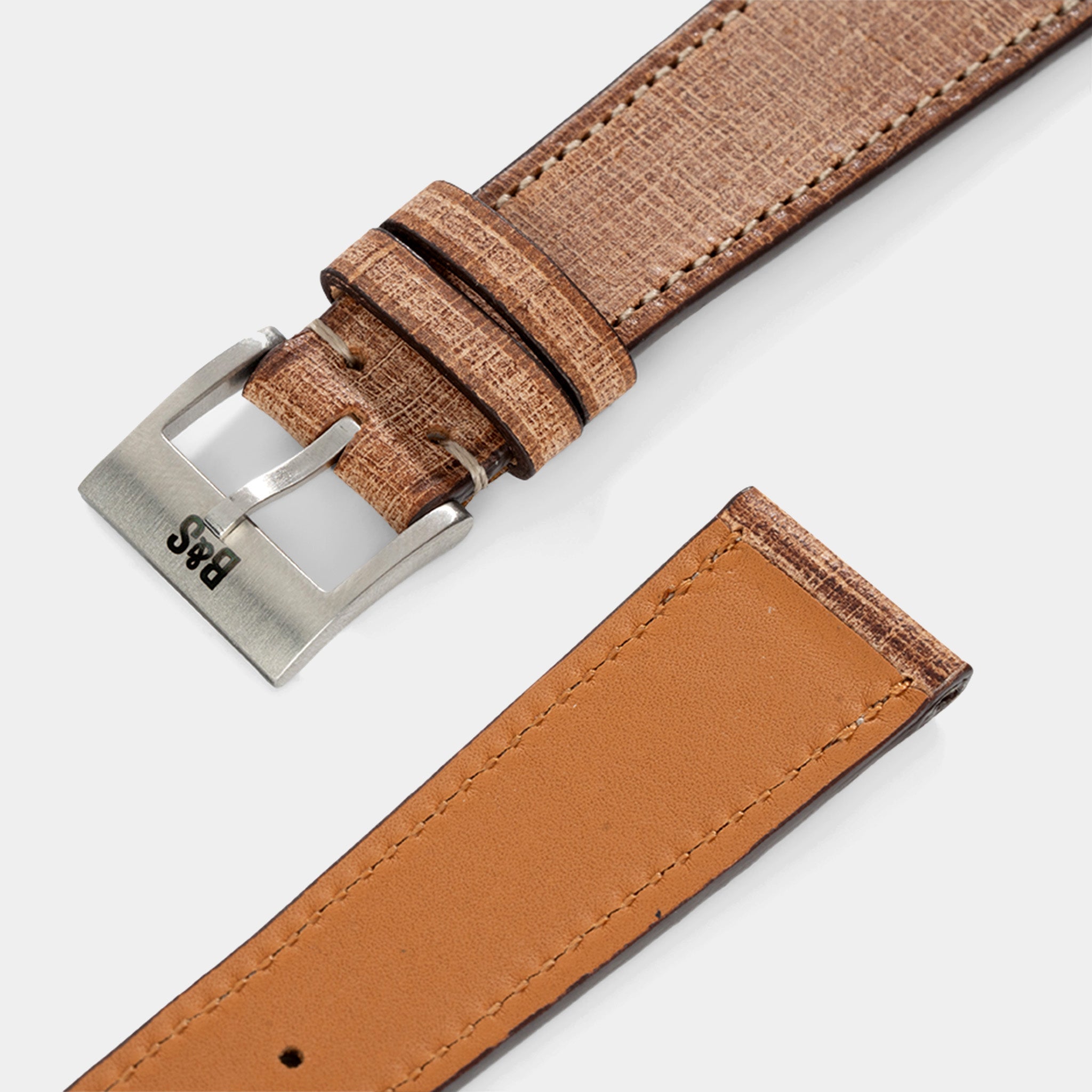 Linen Boxed Leather Watch Strap - Elegant Brown