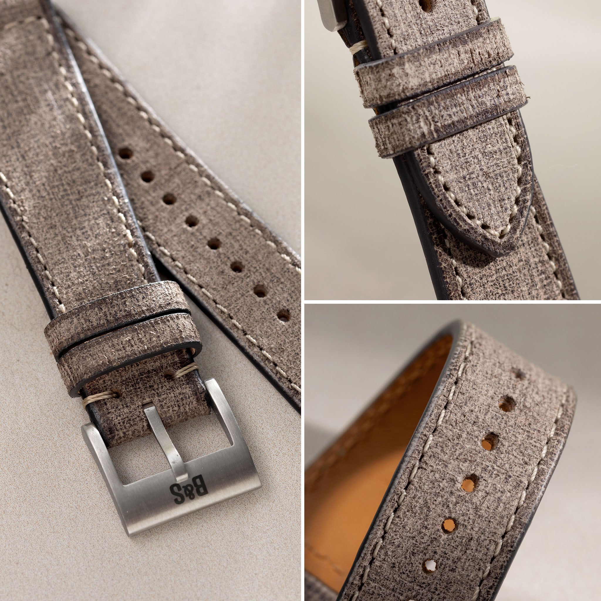 Linen Boxed Leather Watch Strap - Elegant Grey