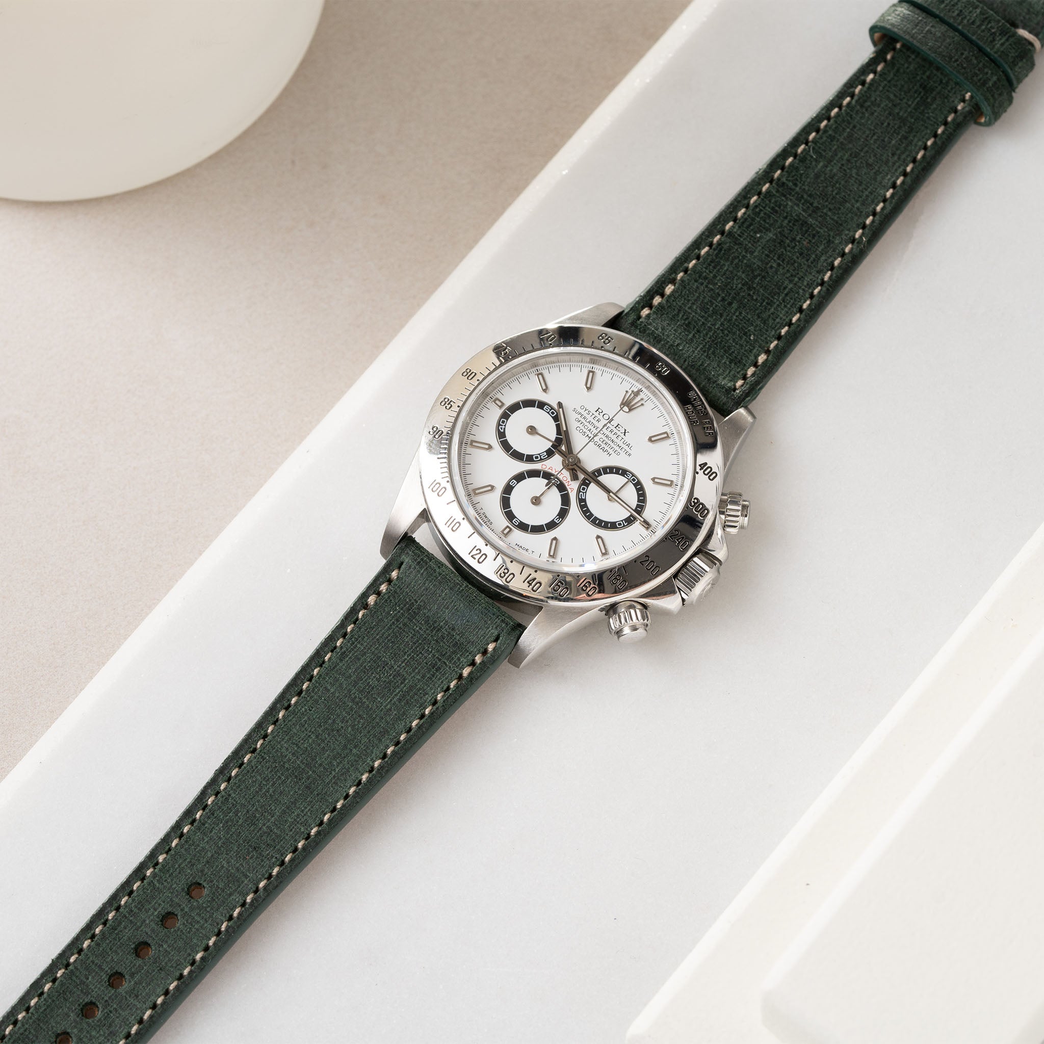 Linen Leather Watch Strap - Elegant Green