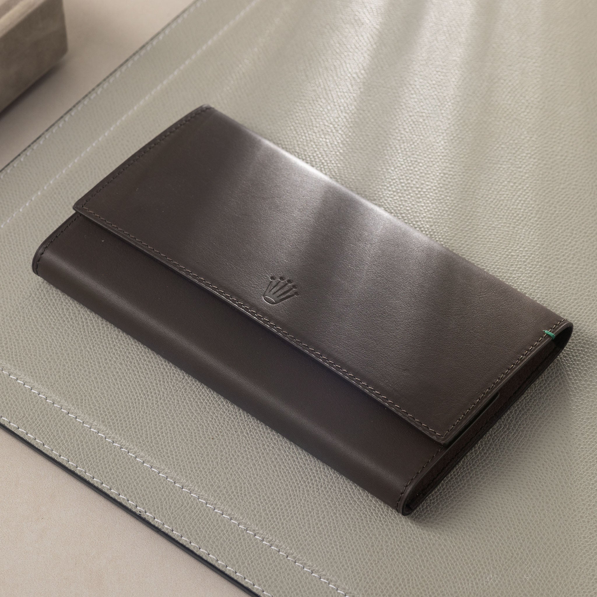 Rolex 3 slots watch pouch in espresso brown leather