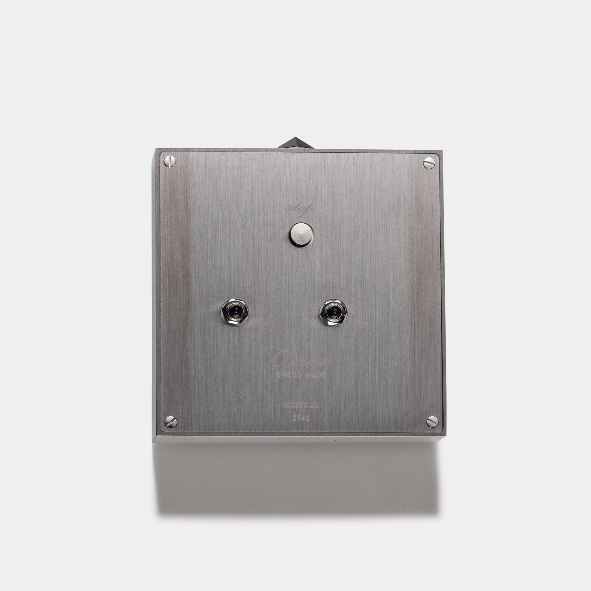 Cartier Travel / Desk Alarm Clock in Palladium -Chrome finish ref 2745 with Original Box and Guarantee Certificate