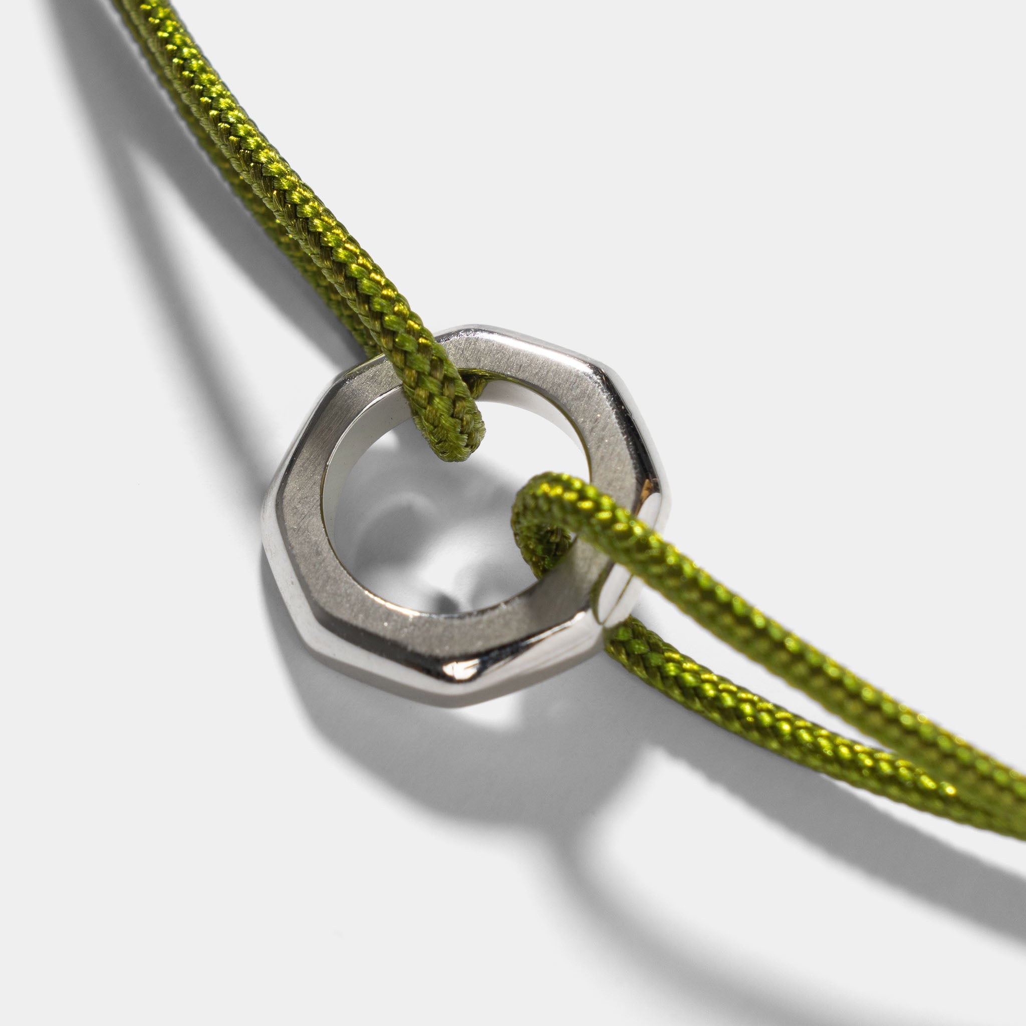 Oskar Gydell Octa Ring With Nylon Cord Silver Light Olive Green